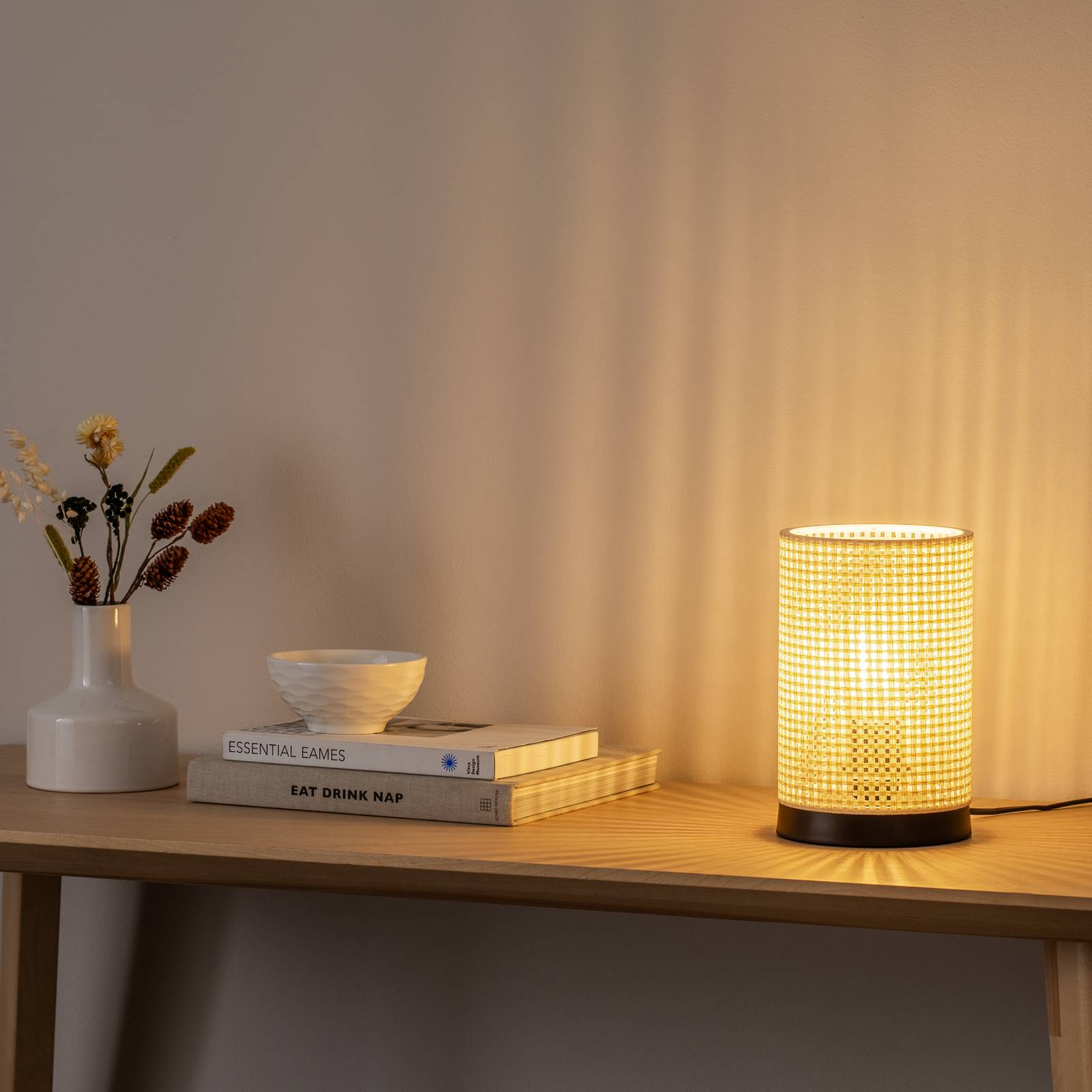 Tischleuchte Tina, weiß gemustert, zylindrisch, Ø 14 cm günstig online kaufen