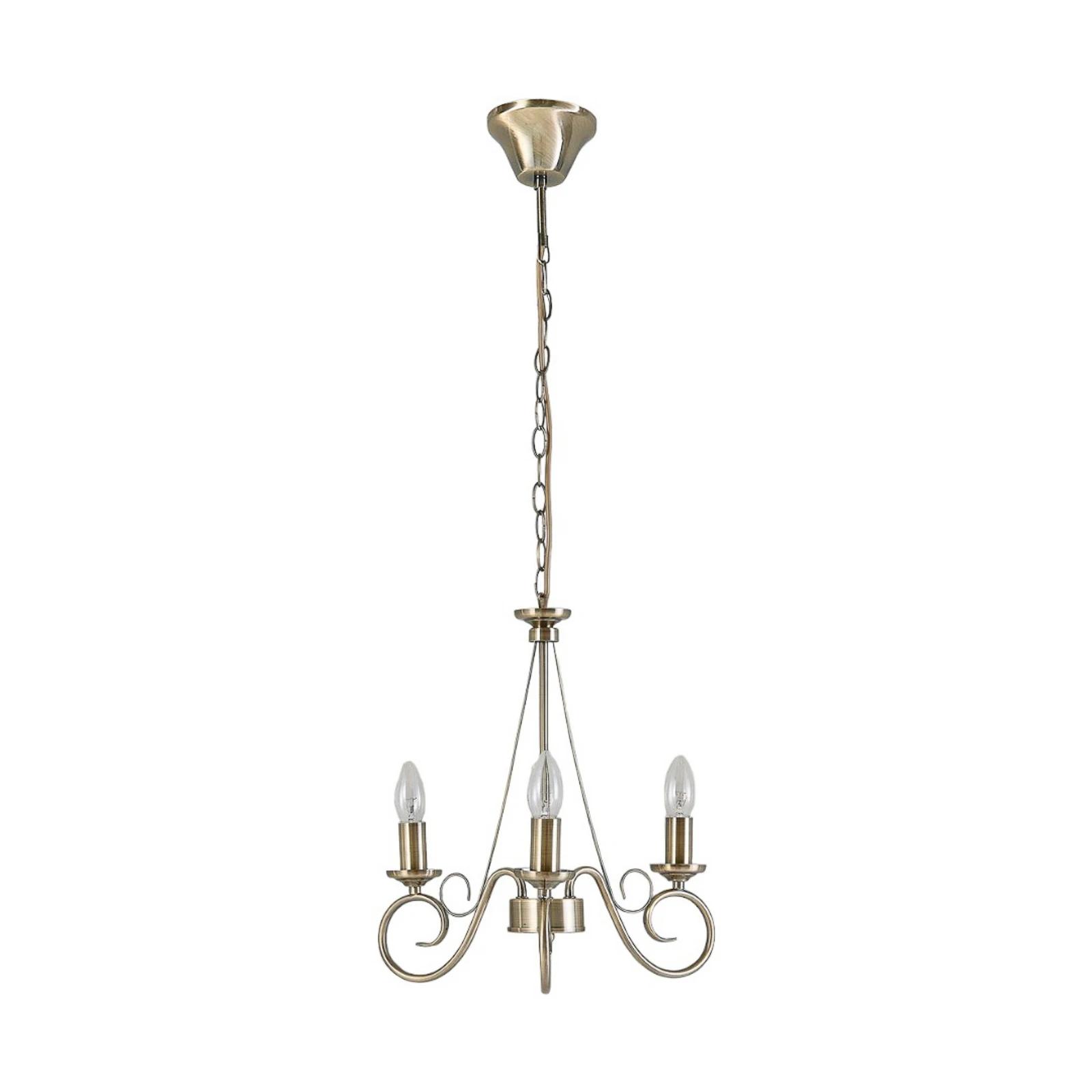 Luster Lindby Marnia, 3 svetlá, Ø 40 cm, starožitná mosadz, E14