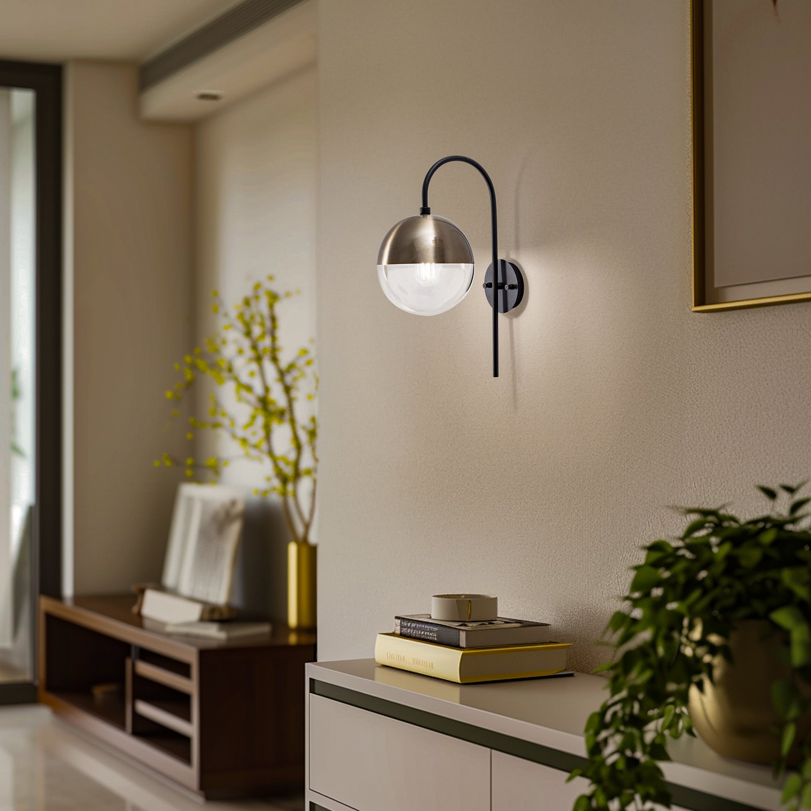 Wandleuchte Bastos 3055, schwarz/gold antik/klar