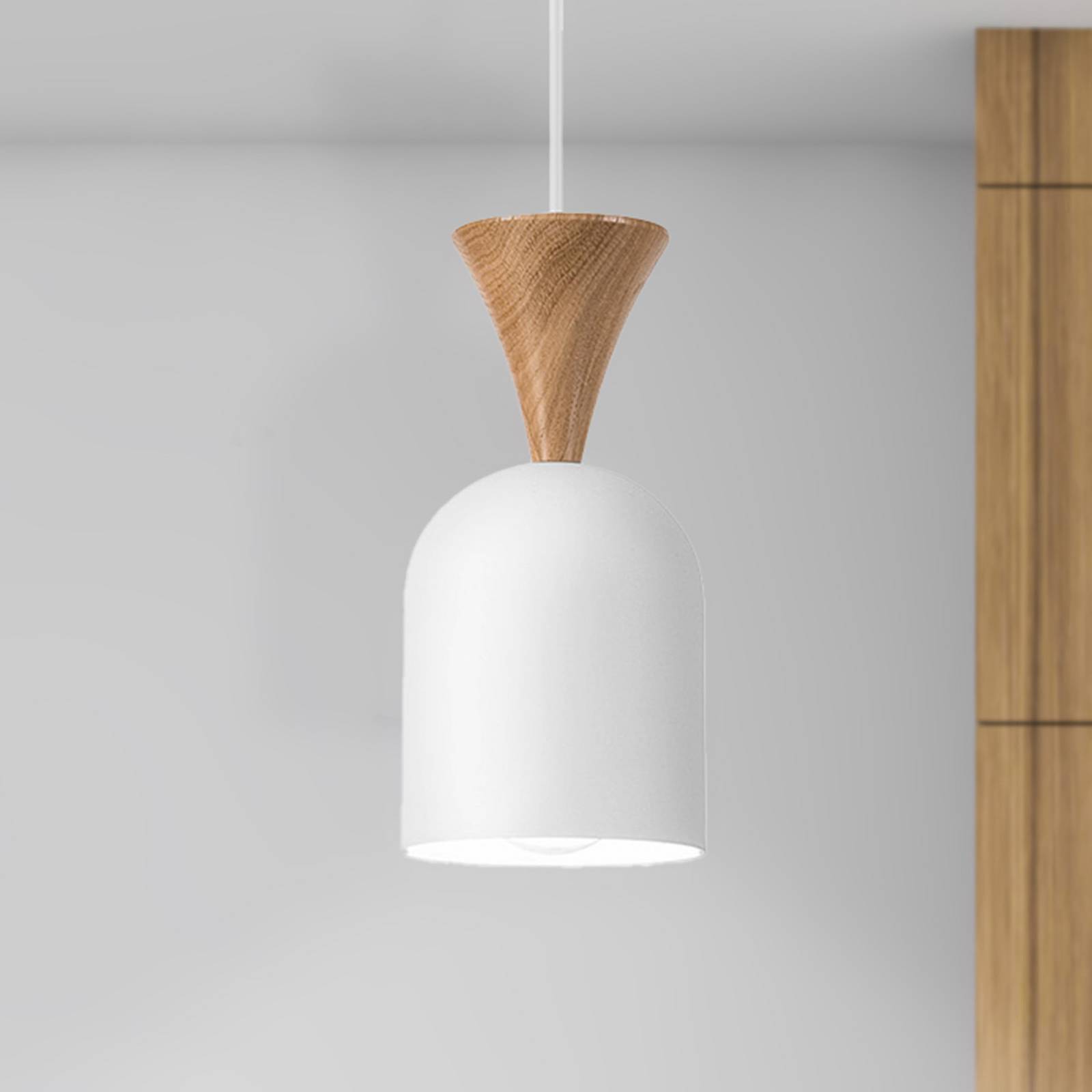 Lampa wisząca Nolan, Ø 11 cm, biała/dąb, metal/drewno