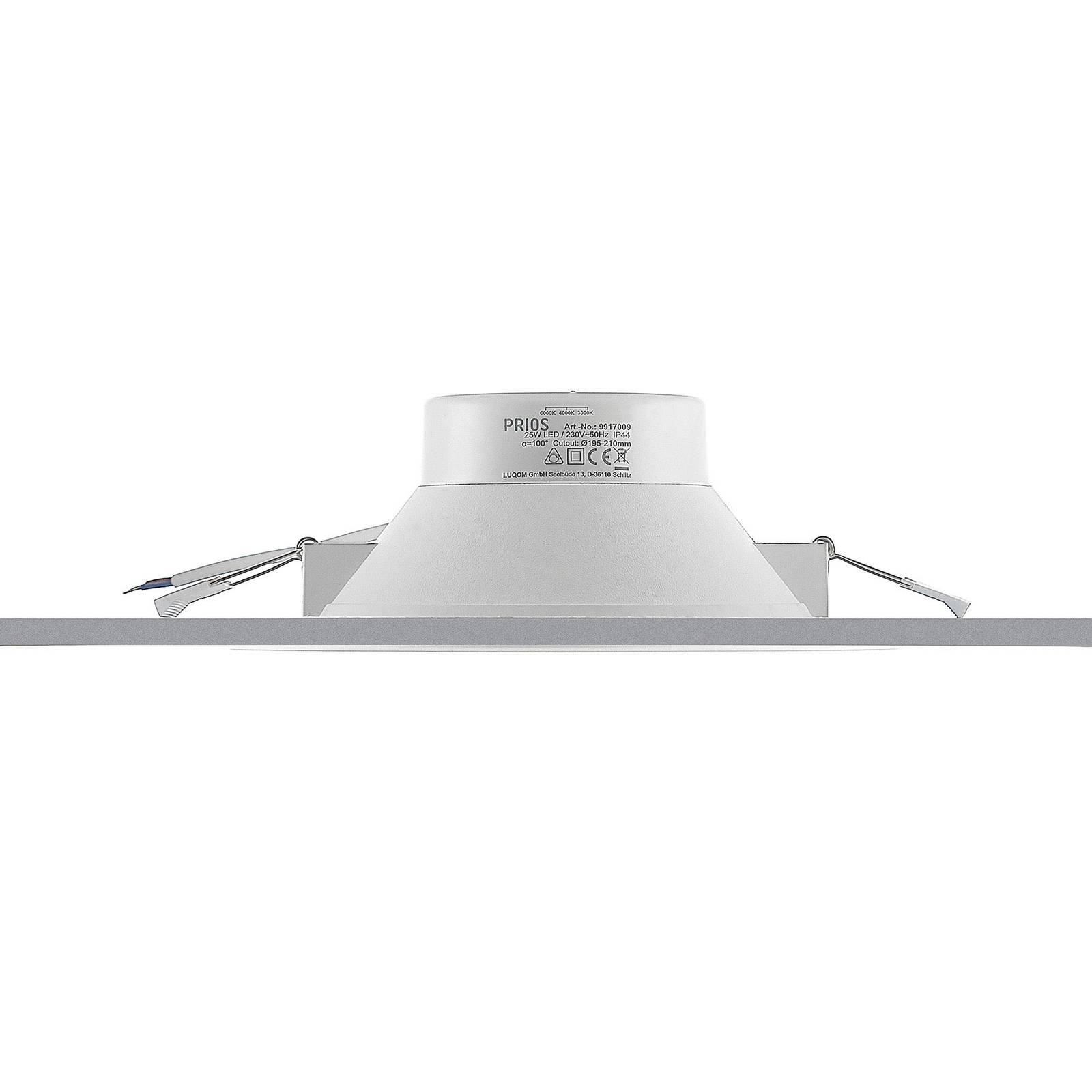 Oprawa wpuszczana LED Prios Rida, 22,5cm, 25W, 3 sztuki, CCT, ściemniana