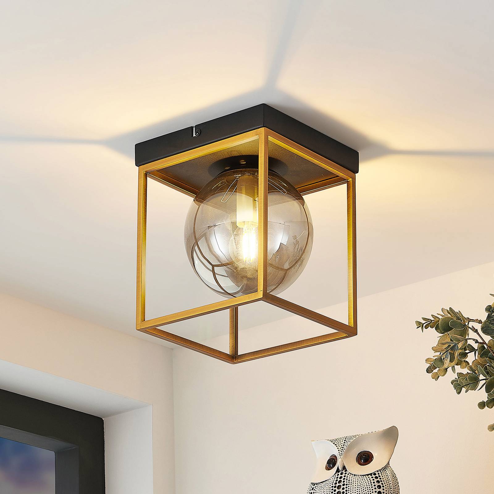 Lindby Josipa plafondlamp, kooi, rookglas, 1-lamp