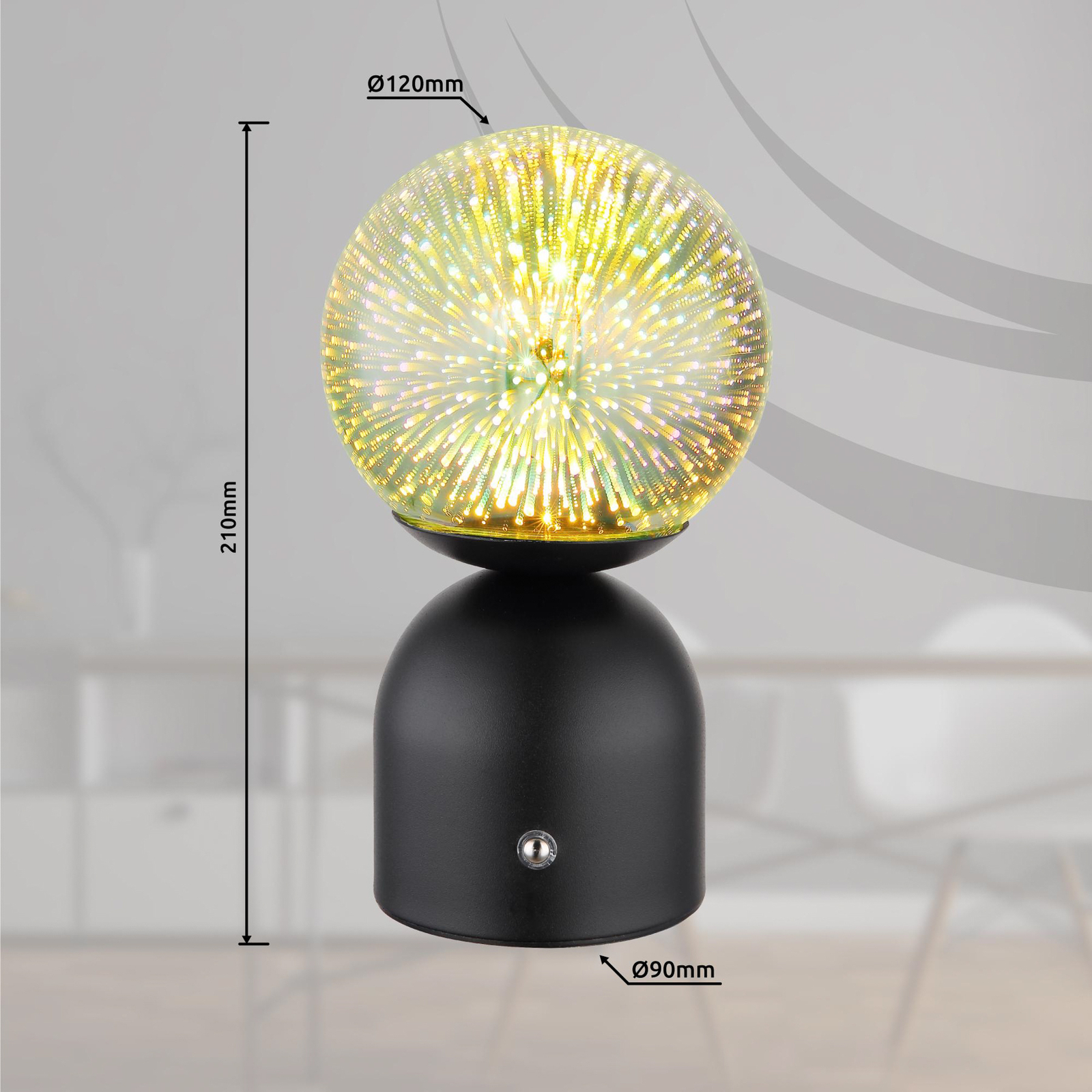 Julsy LED-uppladdningsbar bordslampa, svart, 3D, höjd 21 cm, CCT