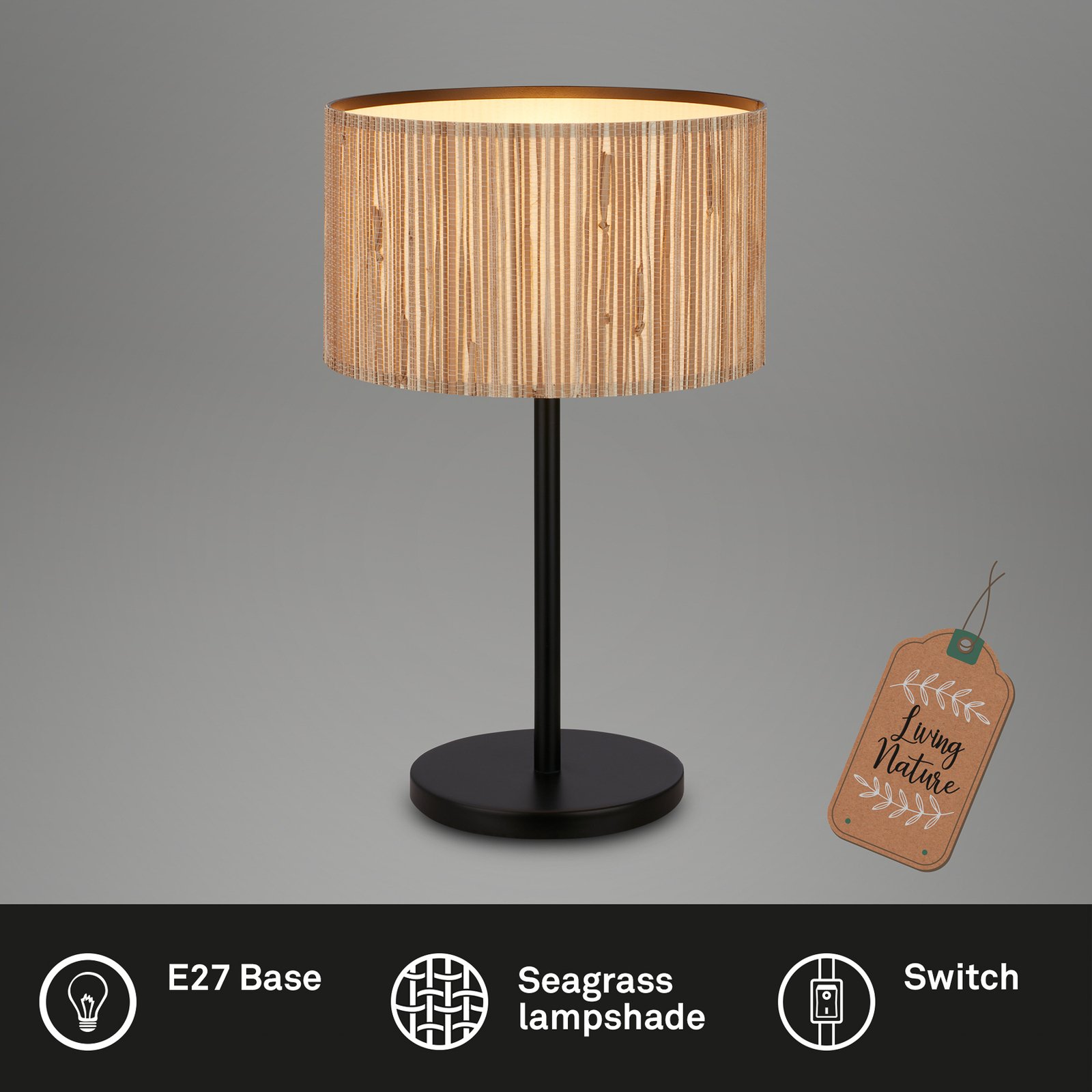 Slama table lamp, natural colour, seagrass, height 42 cm