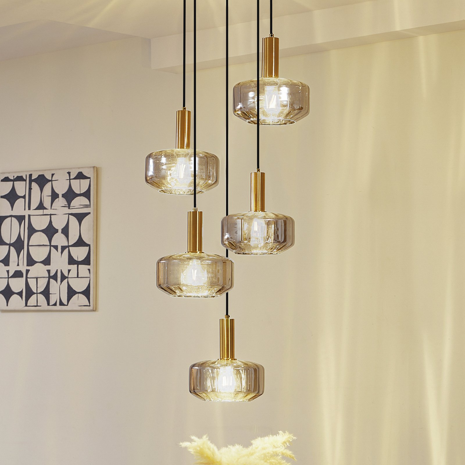 Hildur 5 Cluster Suspension Fumé Gris/Laiton - Lindby