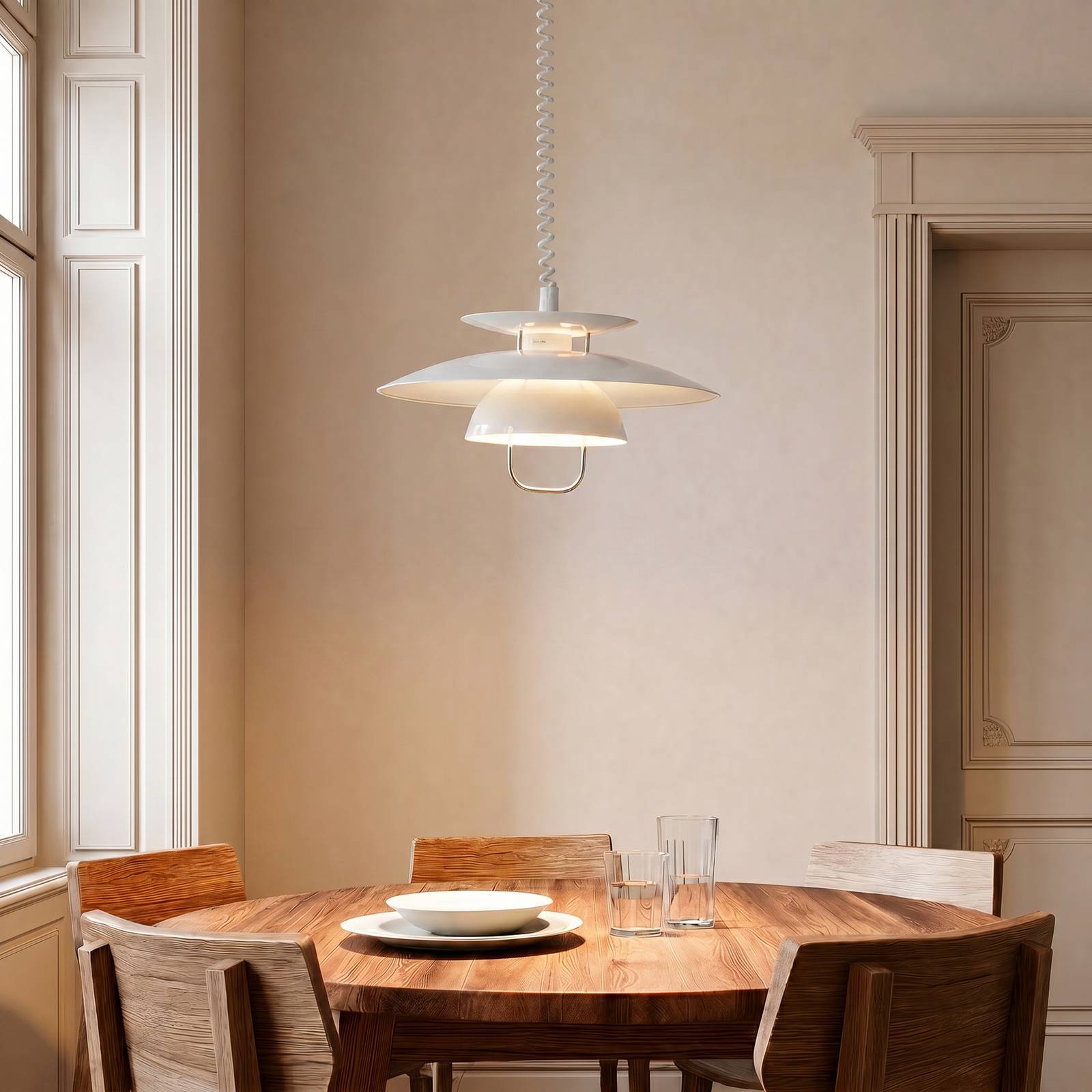 Lindby hanglamp Nadija, wit, 43 cm, in hoogte verstelbaar, E27