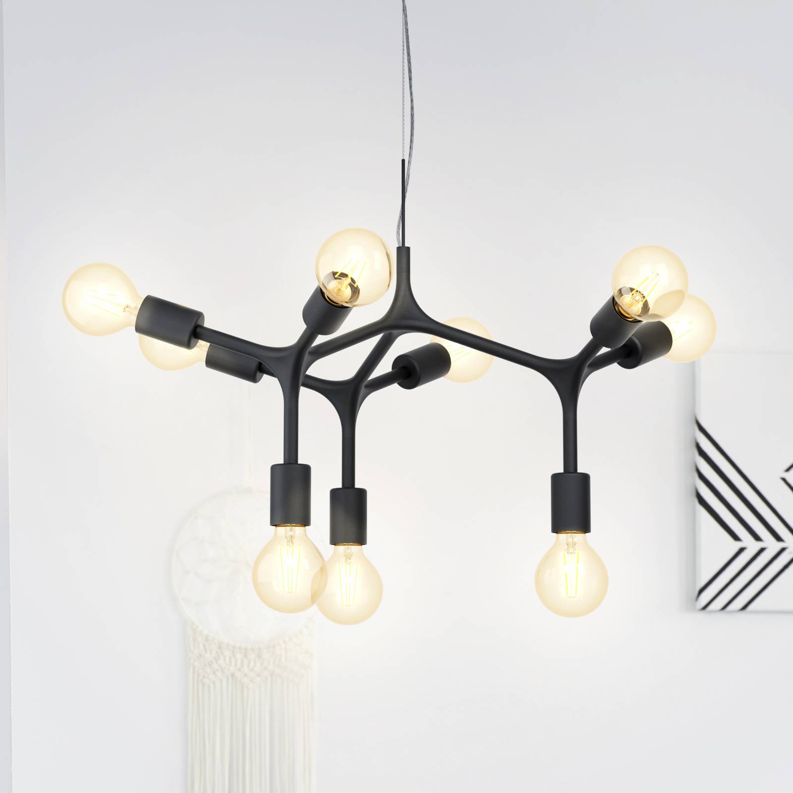 Hängeleuchte Bocadella 1 in Schwarz, neunflammig günstig online kaufen