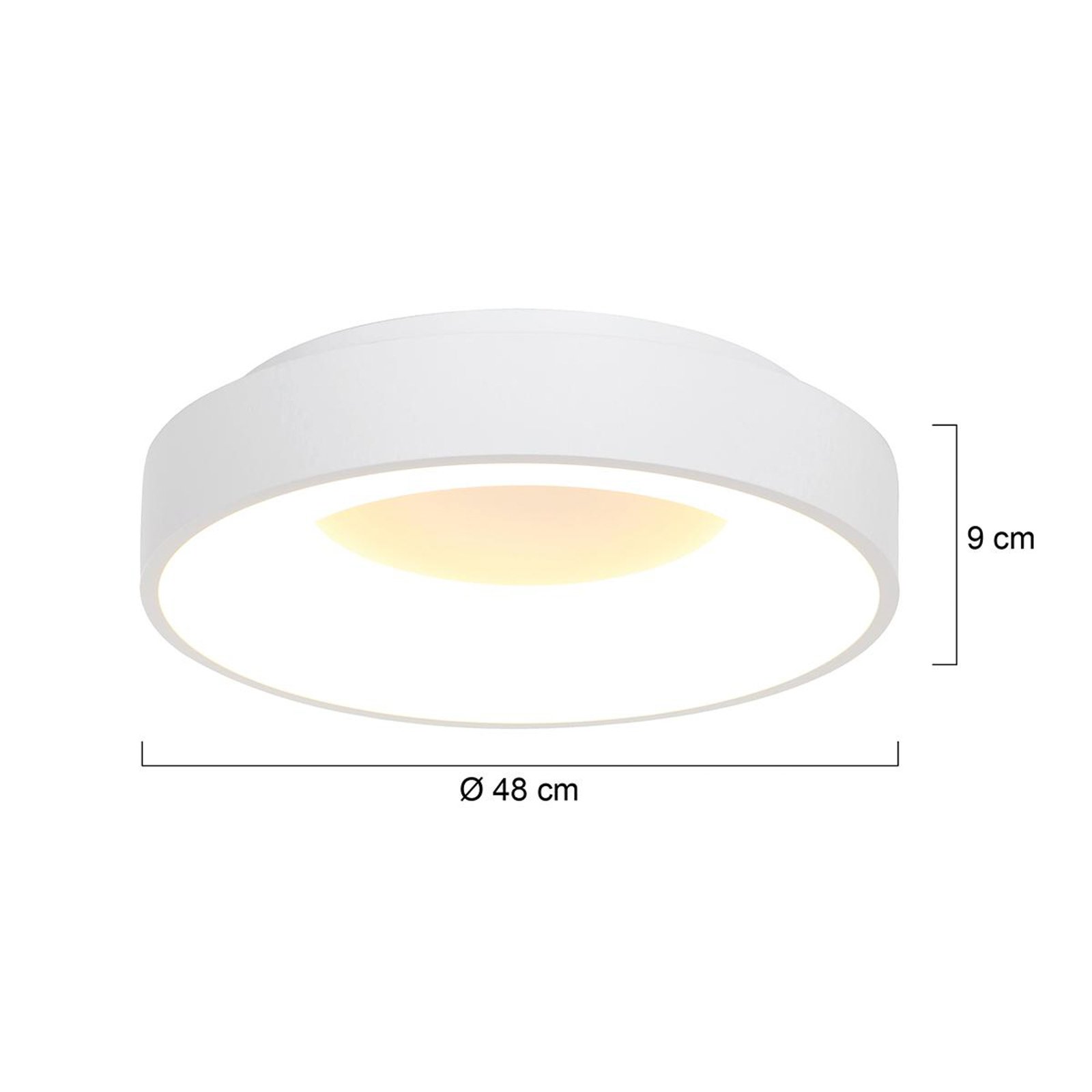 Plafonnier LED Ringlede, 2.700 K, Ø 48 cm, blanc, métal