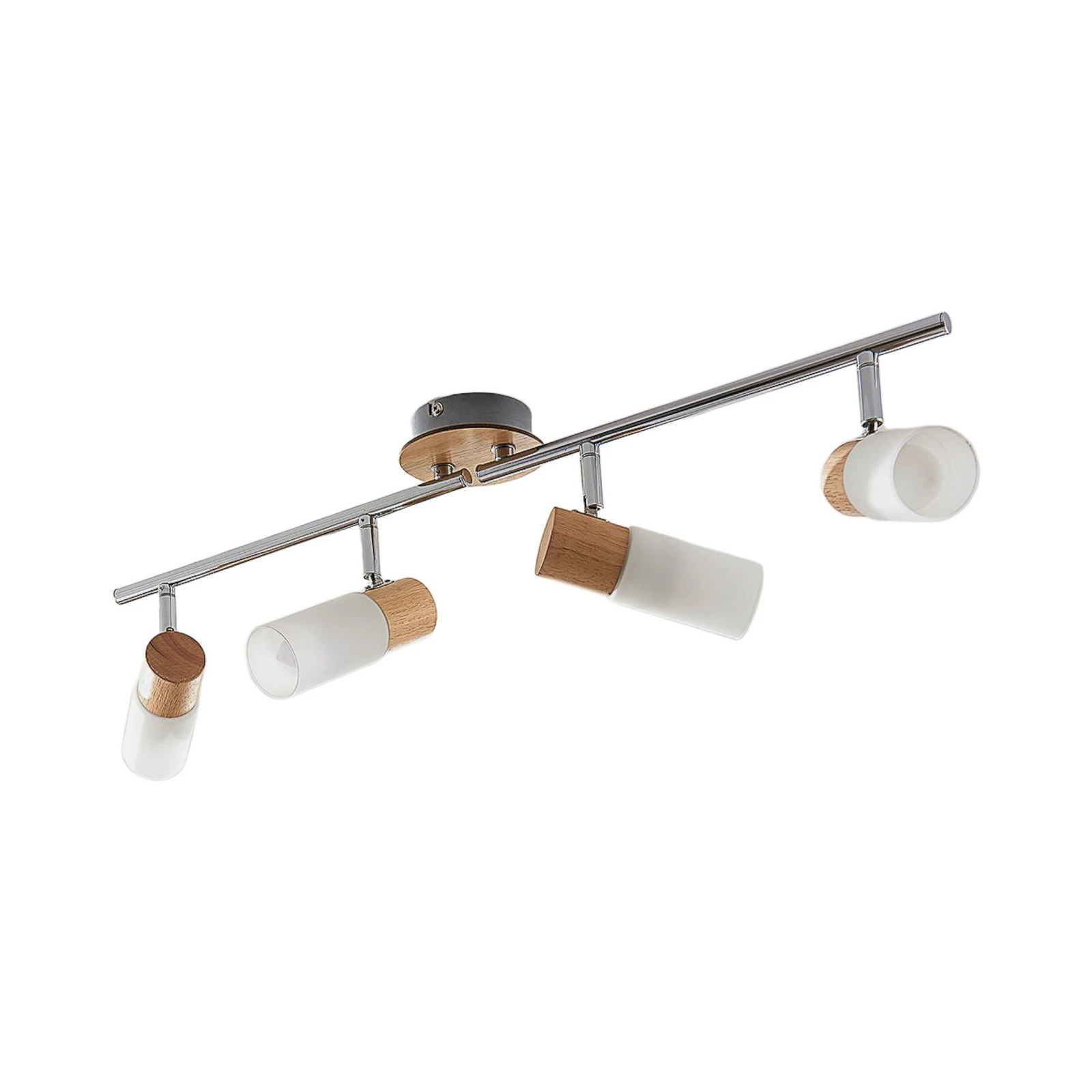 Lindby Deckenstrahler Christoph, 68 cm, 4-flg., Holz, Glas