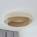 LED griestu gaisma Luneta, džuta, balta/brūna, Ø 60 cm, 3 pakāpju izslēgšana
