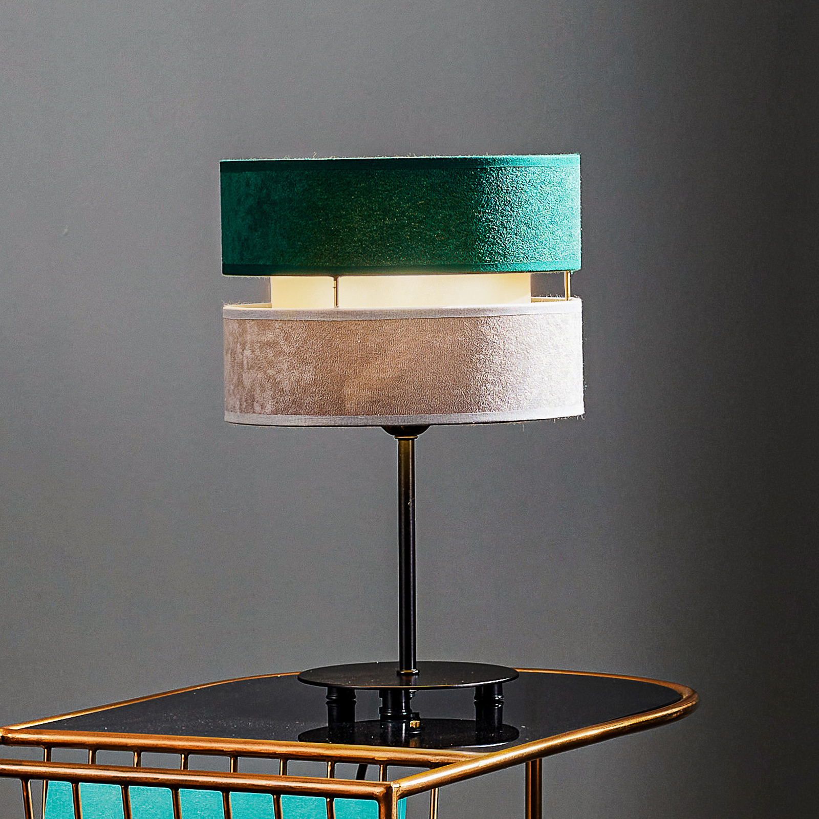 Lampe à poser Golden Duo gris/vert/doré H 30cm