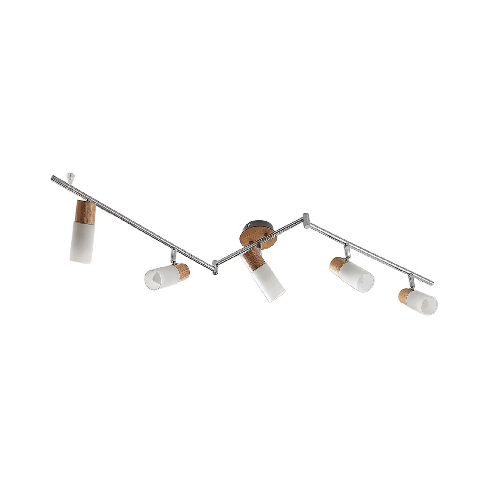 Spot pour plafond Lindby Christoph, 130 cm, à 5 lampes, bois, verre