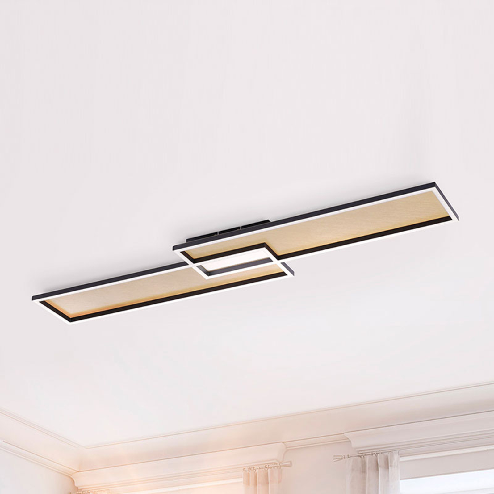 Amara LED ceiling light, two rectangles, black