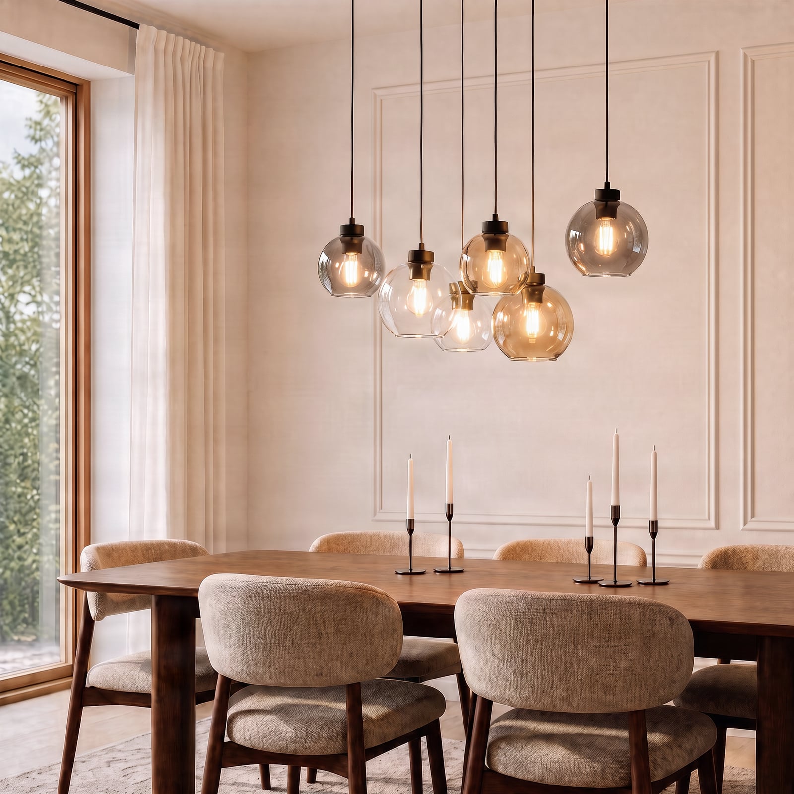 Lampada a sospensione Cubus, 74 cm, a 6 luci, trasparente/miele/marrone, vetro Lampada a sospensione Cubus, 74 cm, a 6 luci, trasparente/miele/marrone, vetro