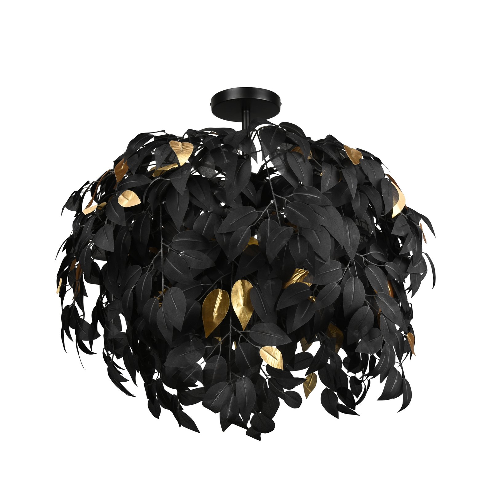 Plafondlamp Leavy, Ø 70 cm, zwart/goud, kunststof
