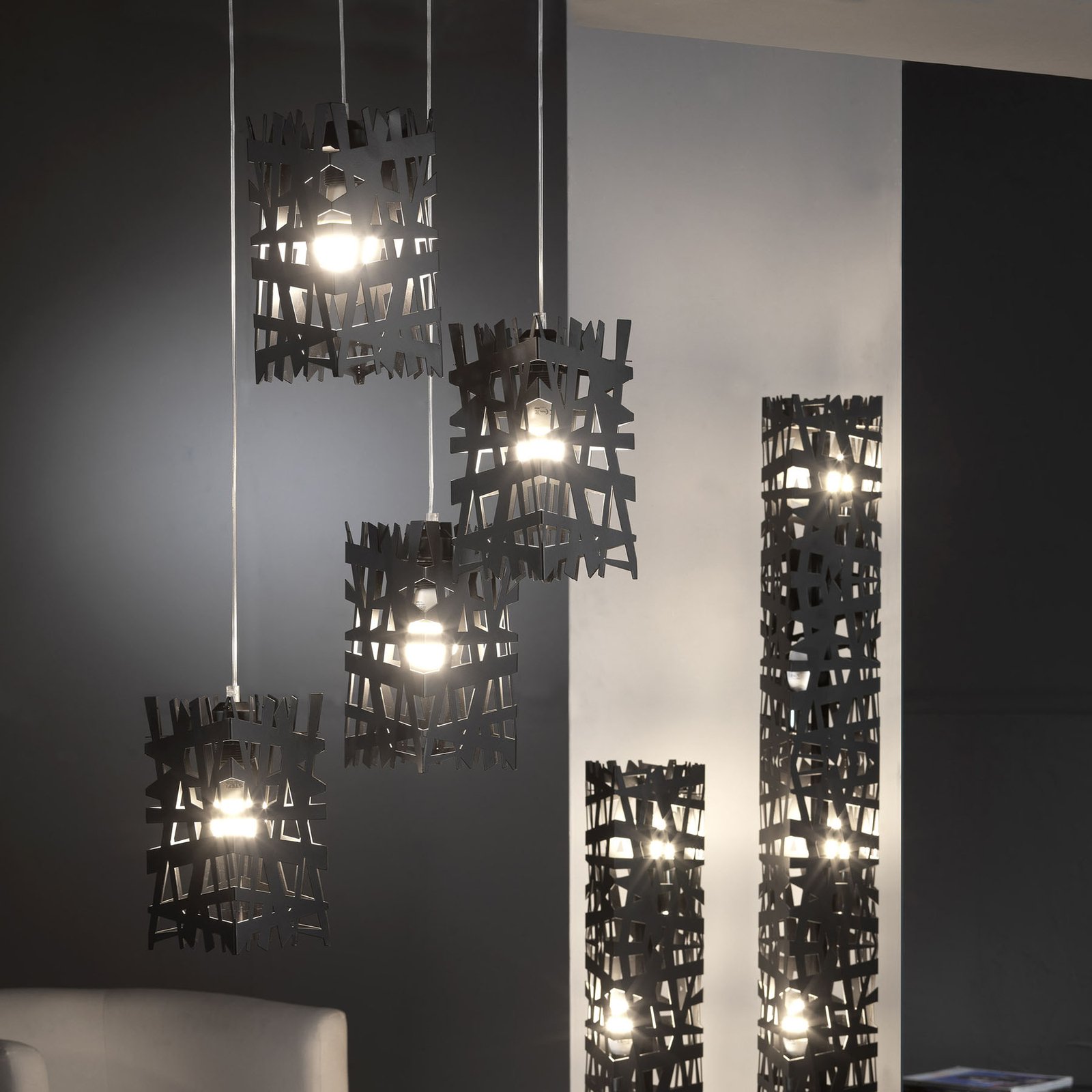 ONLI Foresta floor lamp made of metal, height 153 cm, for Living / Dining Room, metal, E14, 6 W, energy efficiency: A++, L: 22 cm, W: 22 cm, H: 153 cm
