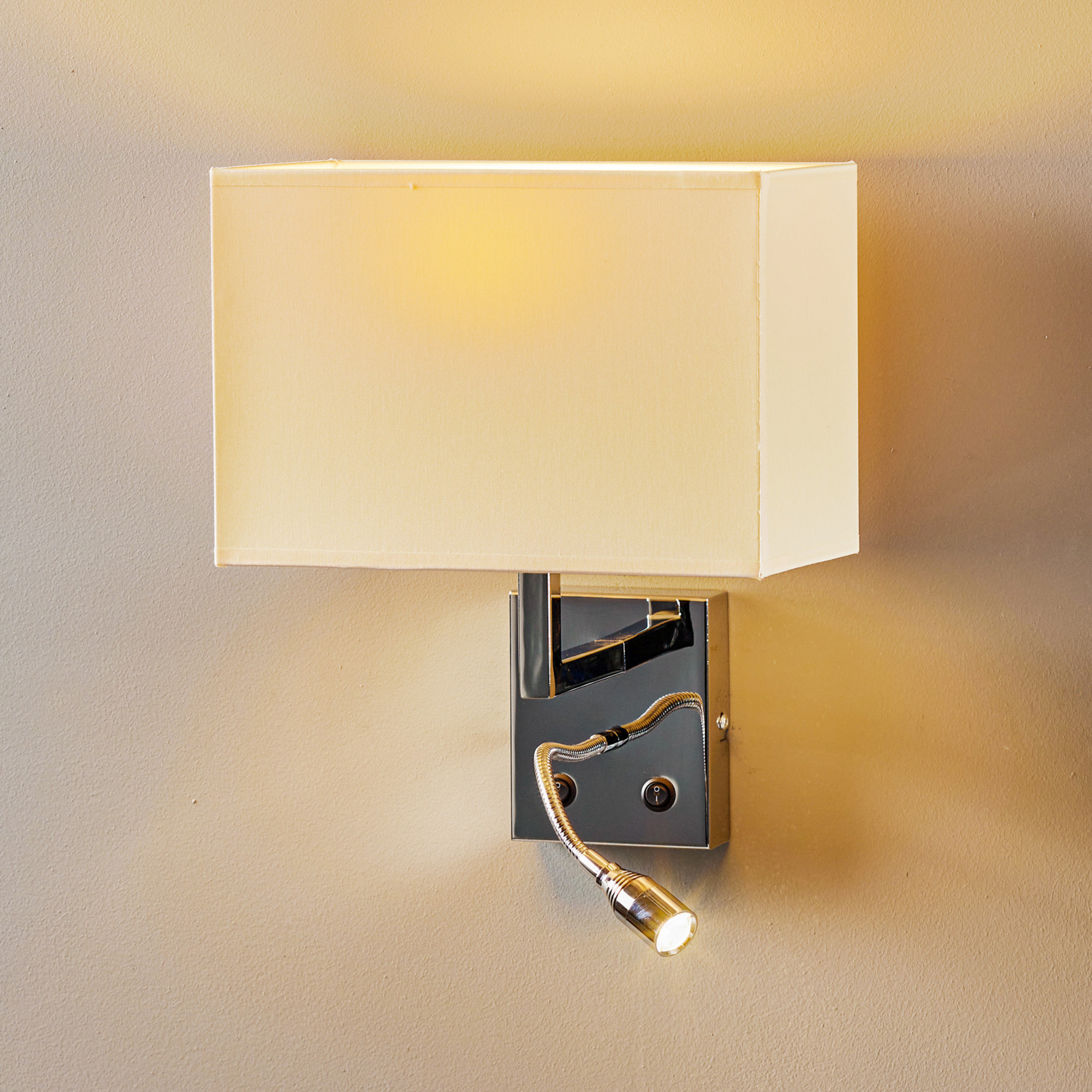 Kinkiet hotelowy LED, biały, tekstylny, 2-punktowy, lampka do czytania LED