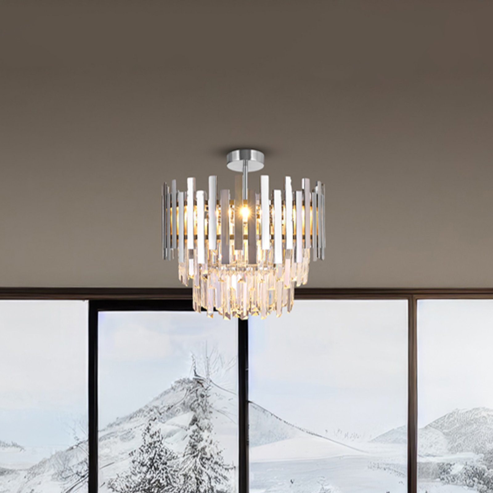 Plafondlamp Aspen metaal chroomkleurig, glazen kristallen, Ø 45 cm