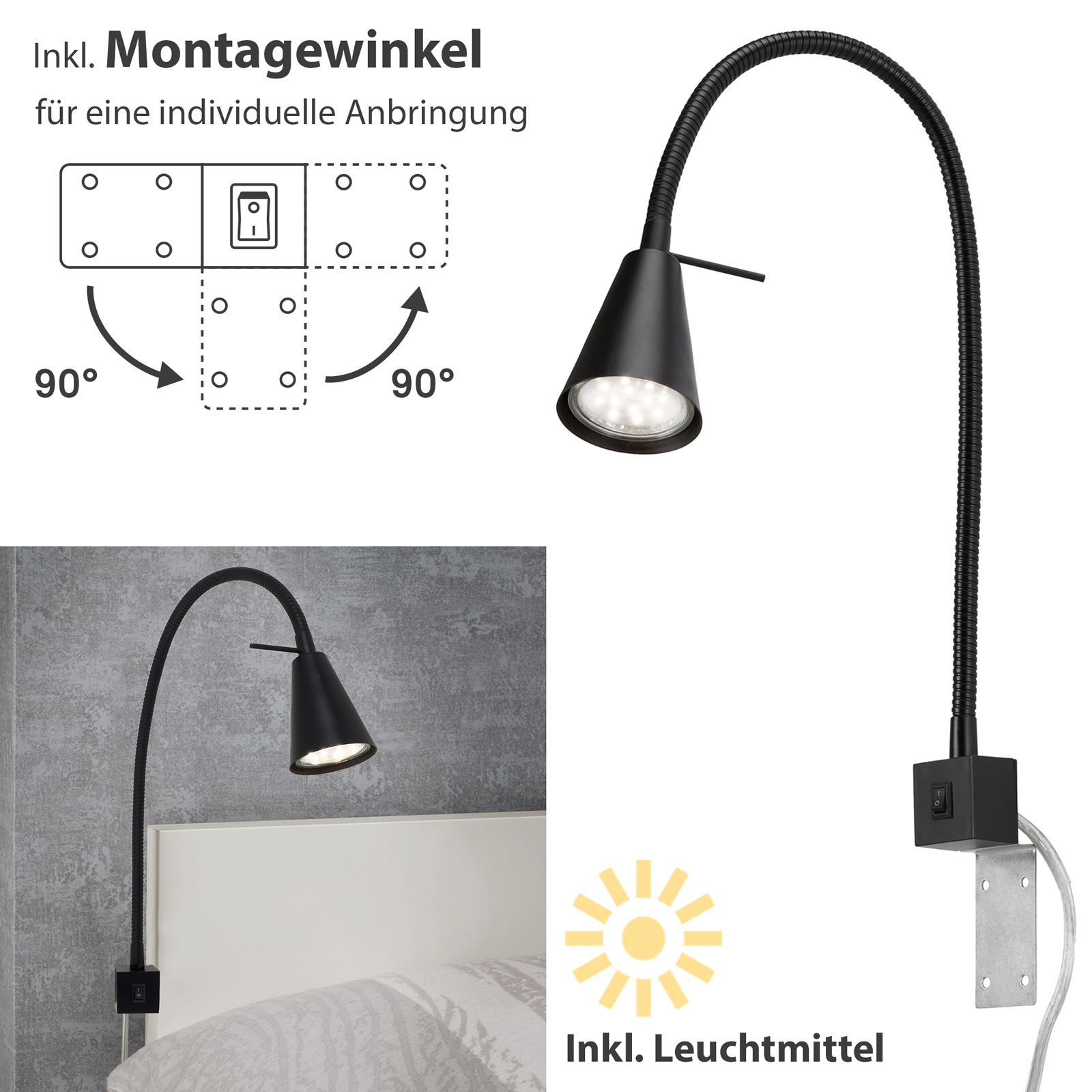 Tuso LED-vegglampe, sengemontering