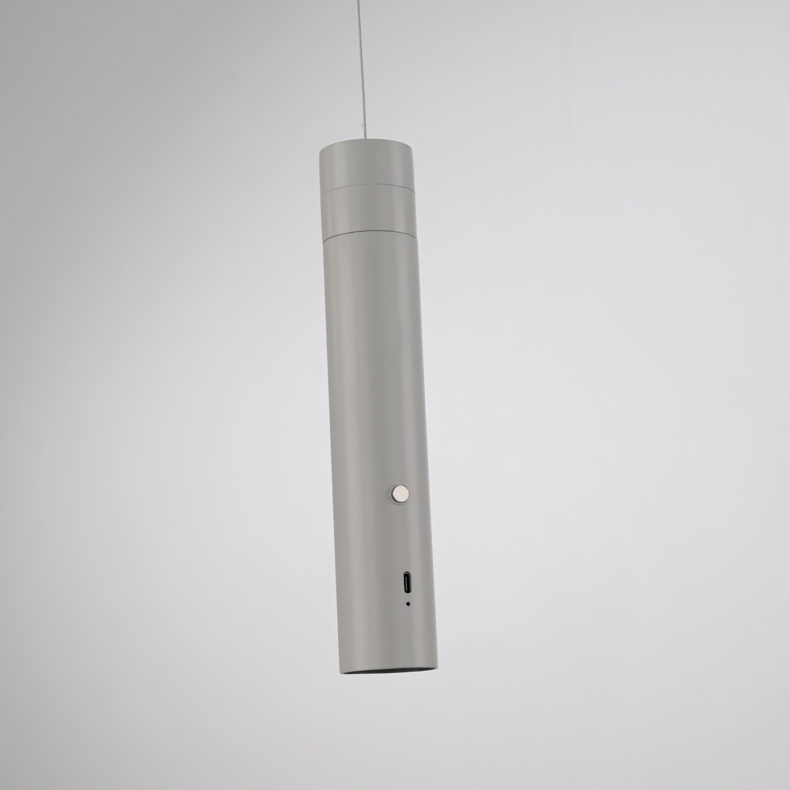 JUST LIGHT. Lampada a sospensione ricaricabile a LED, grigio-beige, in