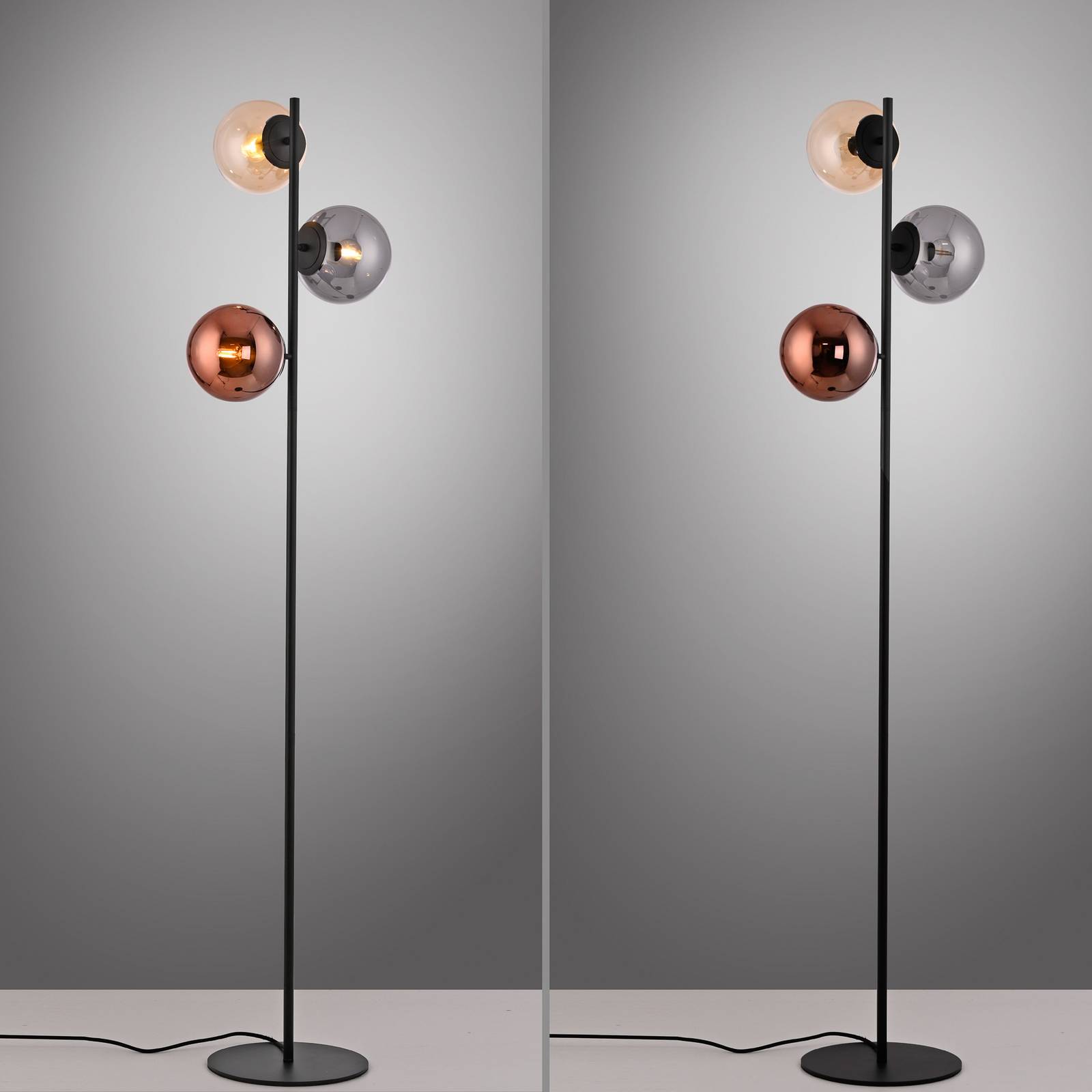 Lampa stojąca Shiny, 3-punktowa, czarna/multicolor, szkło, E14