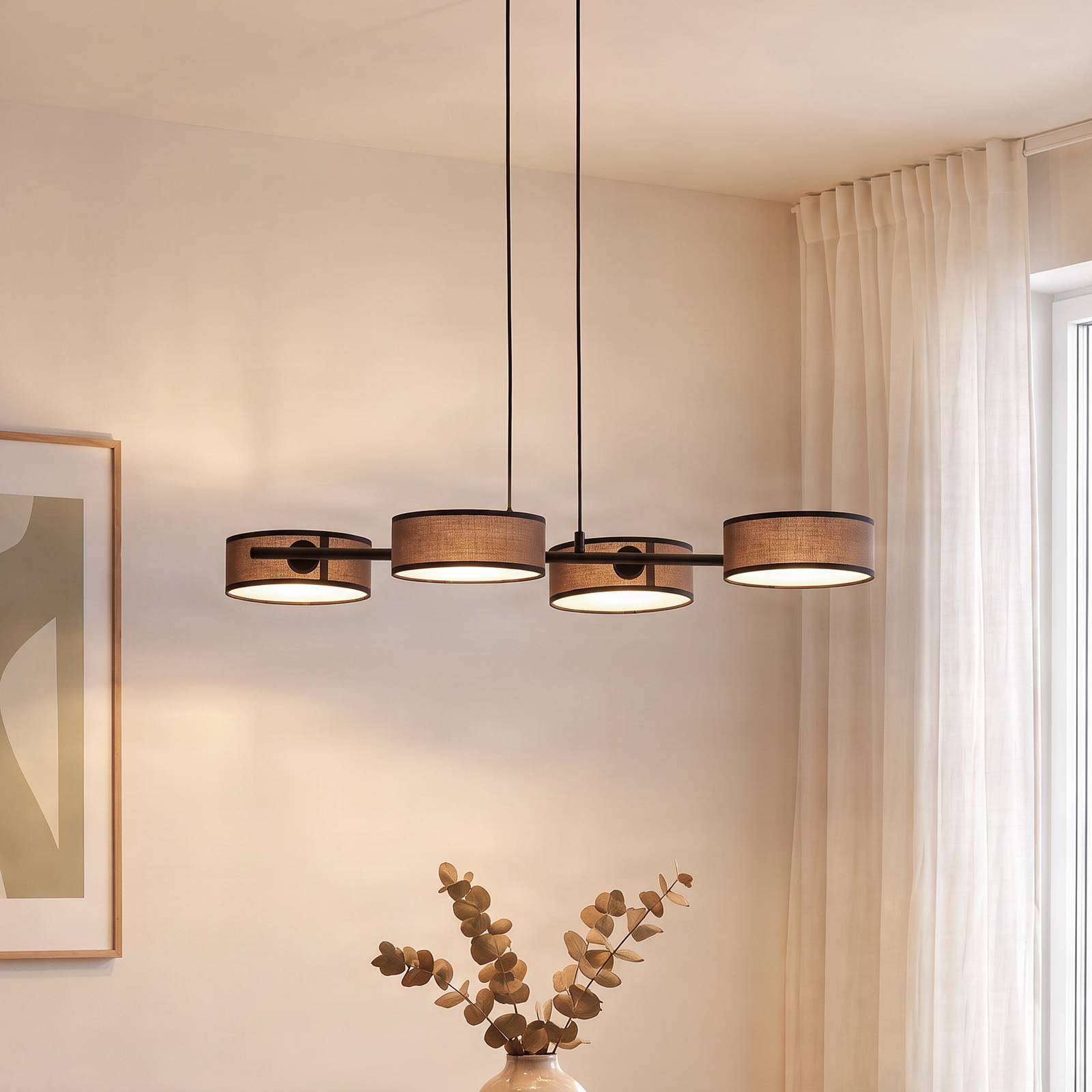Żyrandol Drumz 4, brązowy, tkanina/stal, długość 80 cm, E14