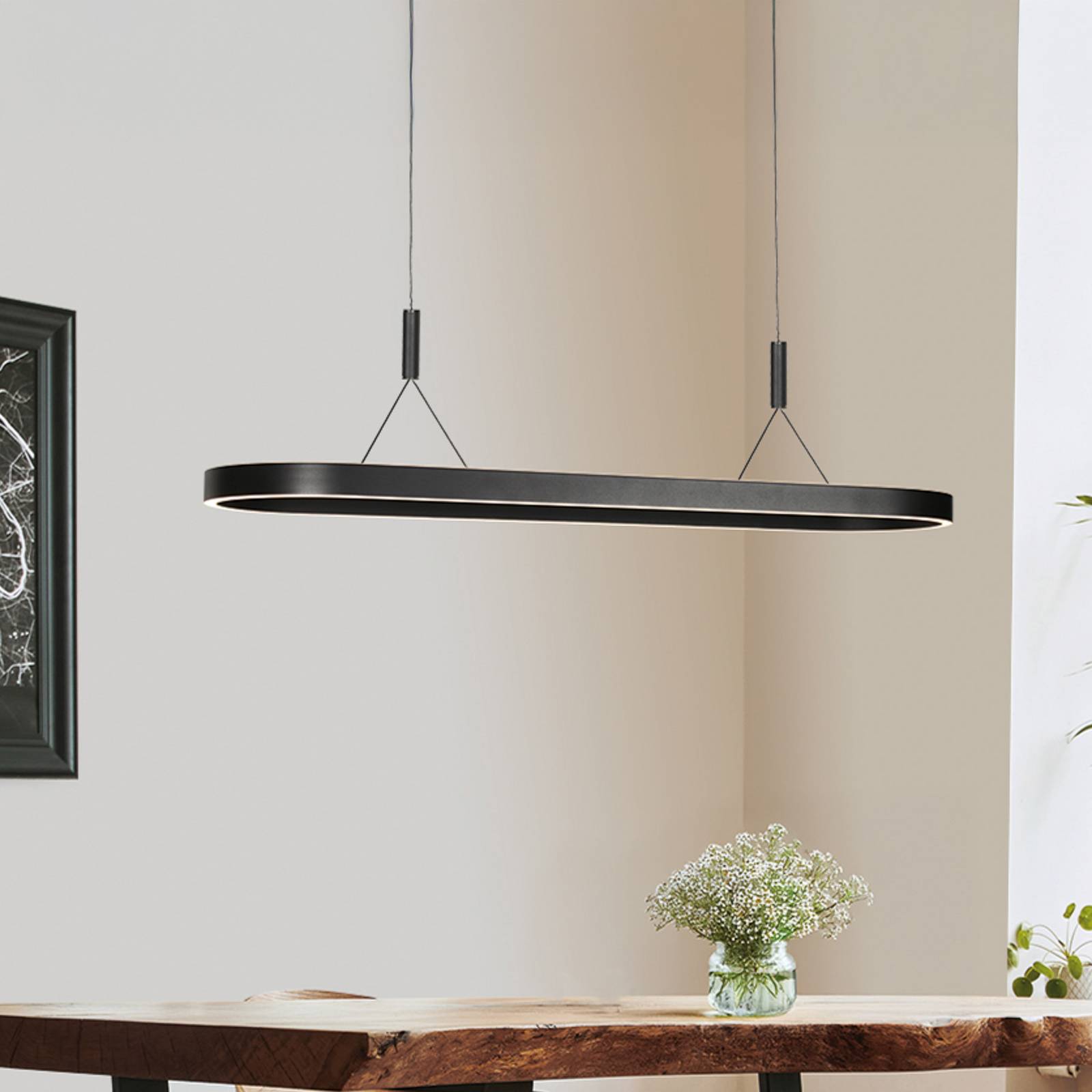 Steinhauer Závěsné světlo LED Mykty, černé, délka 120 cm, kov, 2 žárovky.