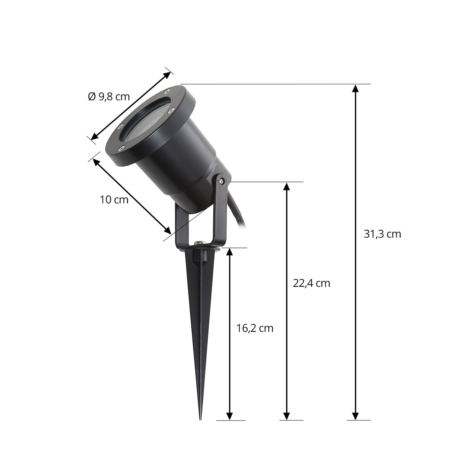 Lindby Thorgal ground spike light, Ø 9.8 cm, black, set of 3