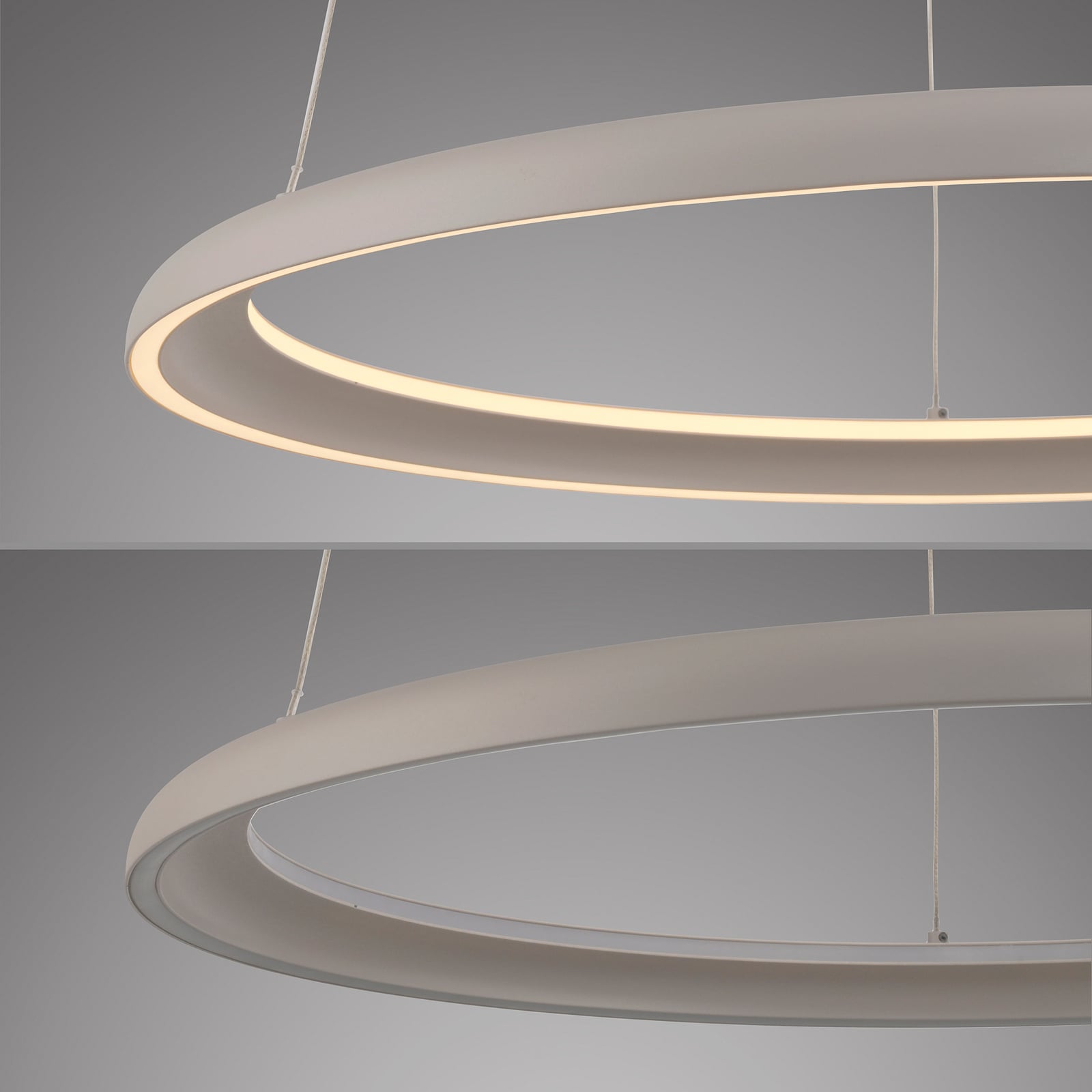 LED viseća svjetiljka QUILLO, bež, Ø 60 cm, metal, s prigušivačem