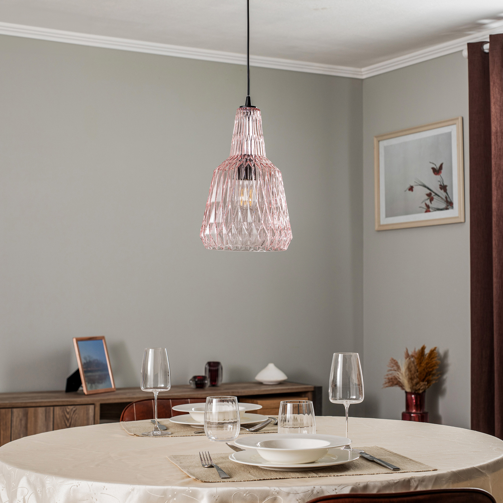 Lindby pendant light Belarion, pink, 1-bulb, glass, Ø 23 cm