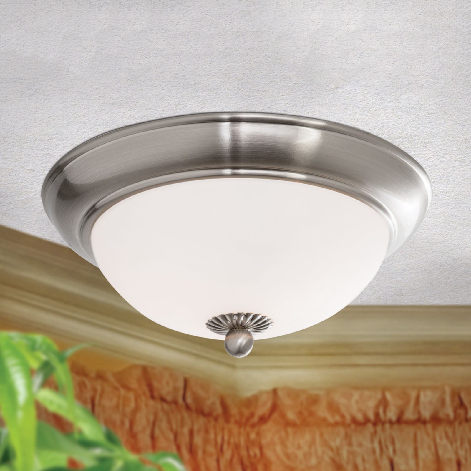 Orion Empire Ceiling Light Satined with Opal Glass, for Living / Dining Room, Solid metal, glass, E14, 40 W, energy efficiency: A++, H: 9 cm