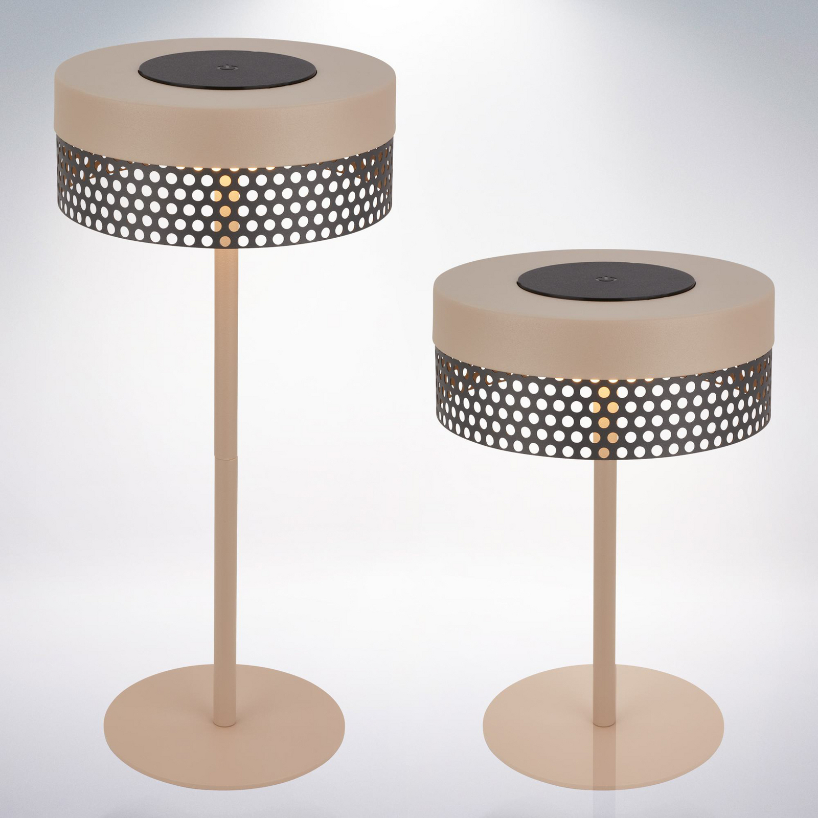 Akku-Tischleuchte Booha, beige, Metall, IP44, dimmbar