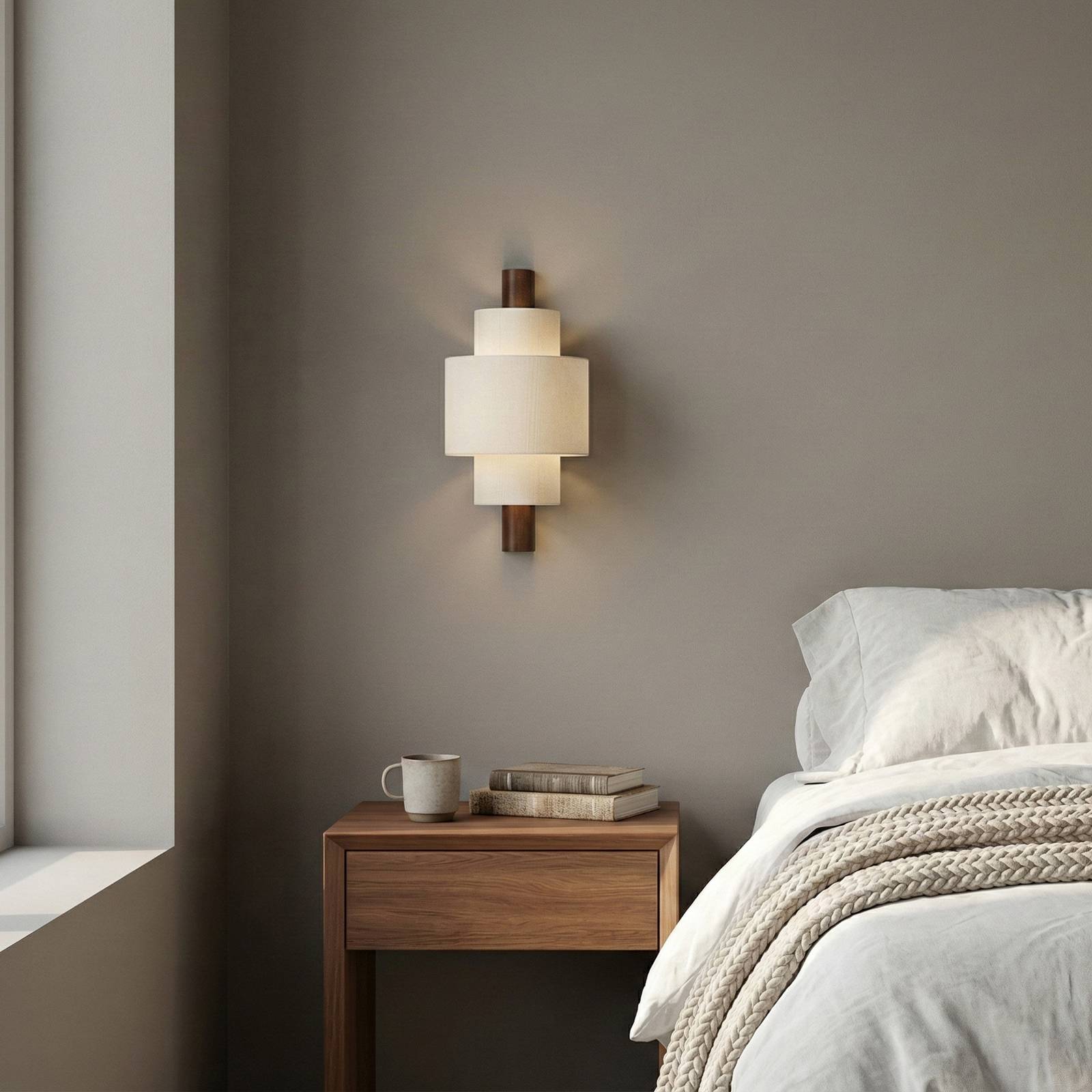 Lucande Wandleuchte Kirim, cremeweiß, Stoff, Höhe 40 cm günstig online kaufen