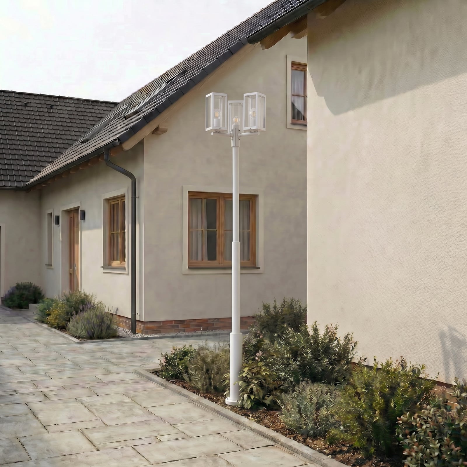 Lucande buitenlamp Siveta, hoogte 240 cm, 3-lamps, lichtgrijs Lucande buitenlamp Siveta, hoogte 240 cm, 3-lamps, lichtgrijs