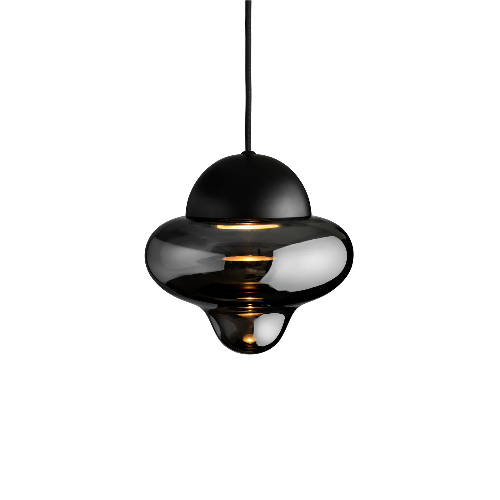 Candeeiro suspenso LED Nutty, cinzento fumado / preto, Ø 18,5 cm, vidro