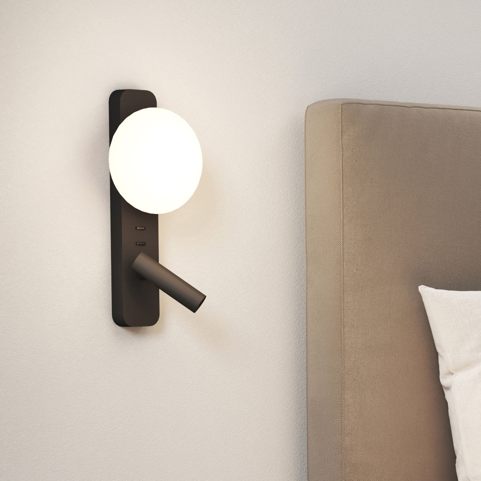 Astro Zeppo Reader wall lamp, reading light, black, for Bedroom, aluminium, glass, G9, 3.5 W, energy efficiency: A++, W: 15 cm, H: 34 cm