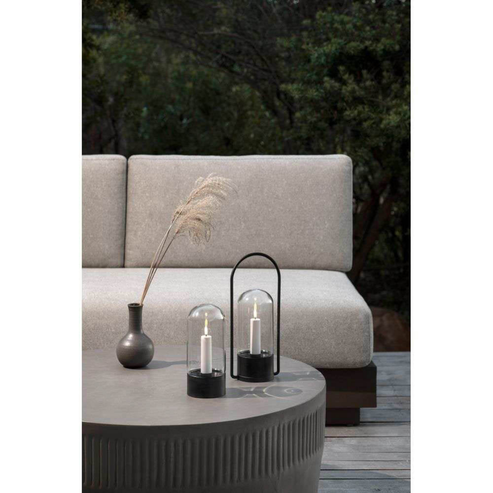 Outdoor Lantern Set w/Glass Dome, Handle, Candle 84005, Remote - Uyuni Lighting