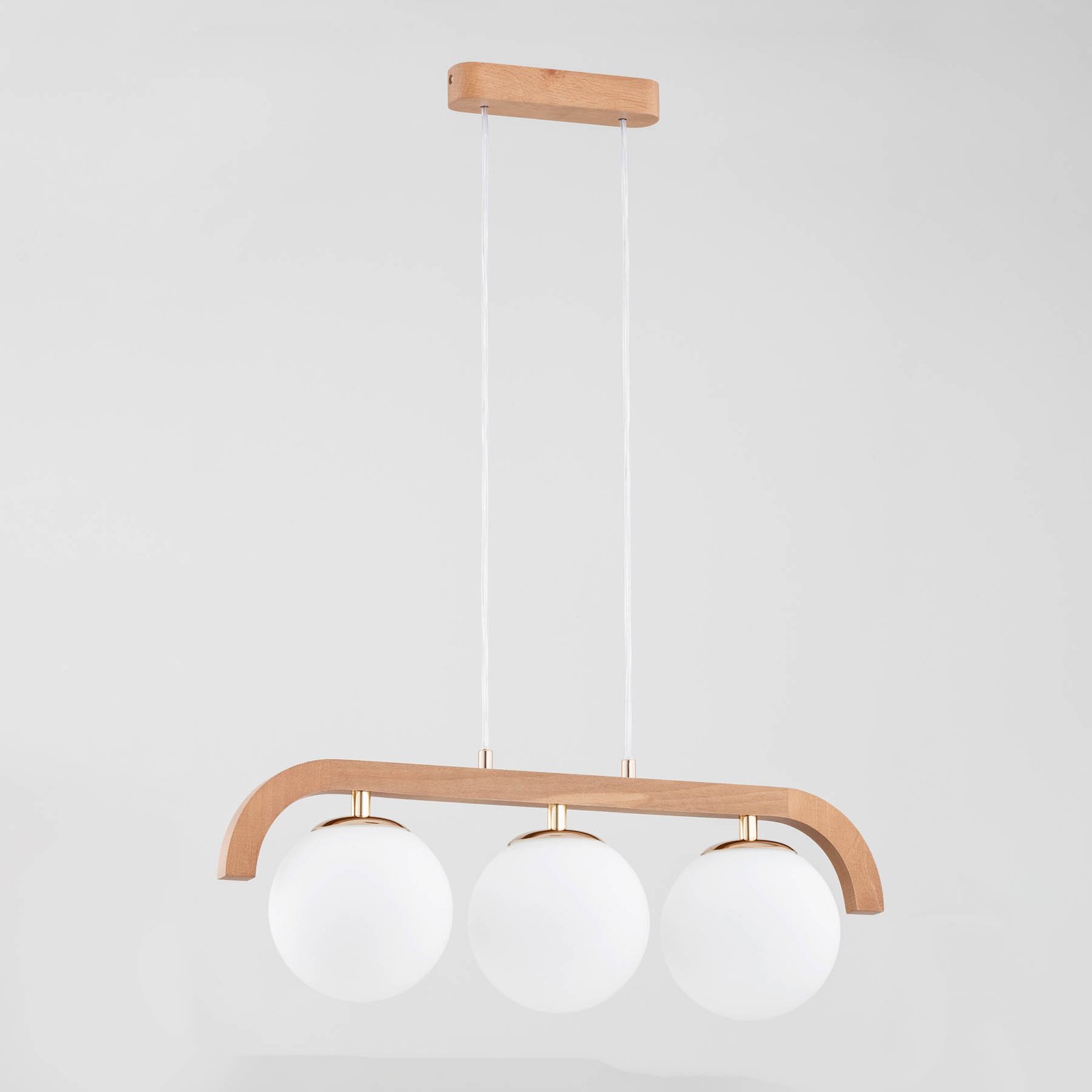 Kryza hanging light made of wood, three-bulb