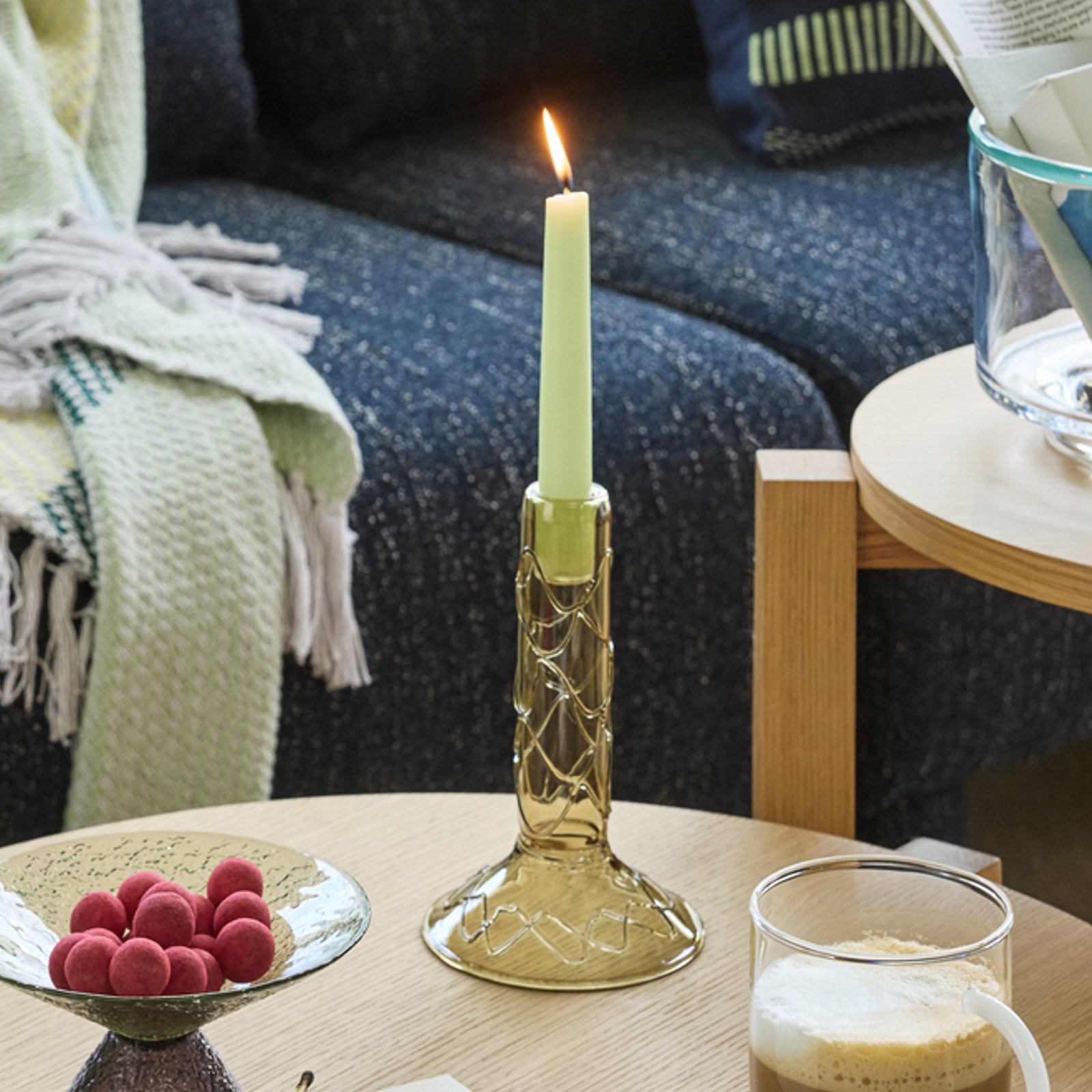 Portavelas Doodle verde oliva, 17 cm de altura - Hübsch