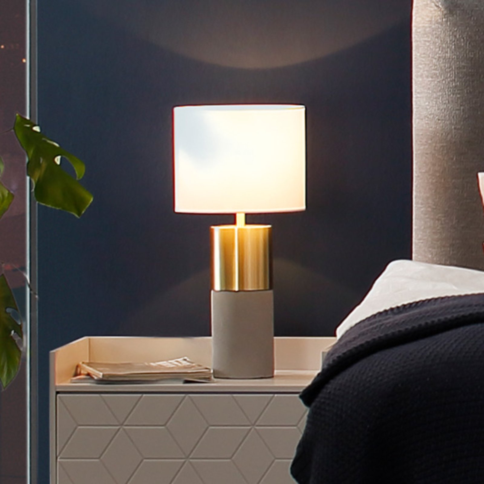 Villeroy & Boch Turin table lamp, concrete look 33 cm, for Living / Dining Room, metal, glass, E27, 60 W, energy efficiency: A++, H: 65 cm