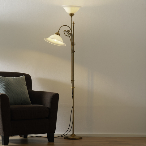 Mässingsgolvlampa Alwine två armar