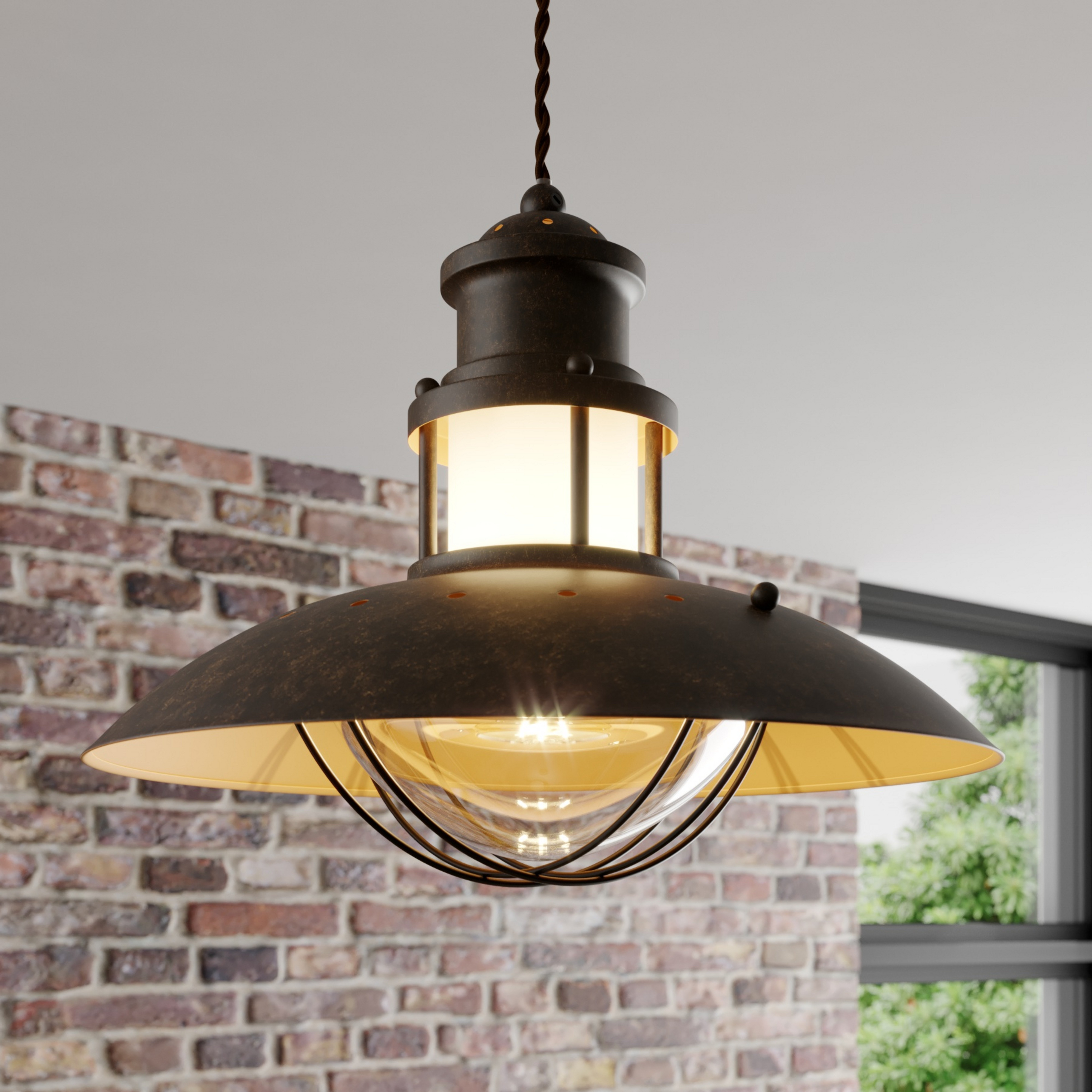 Lindby Pendelleuchte Louisanne, braun, Metall, Ø 35 cm