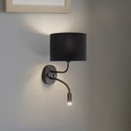 Roller wall light, velvet black, black, with reading light