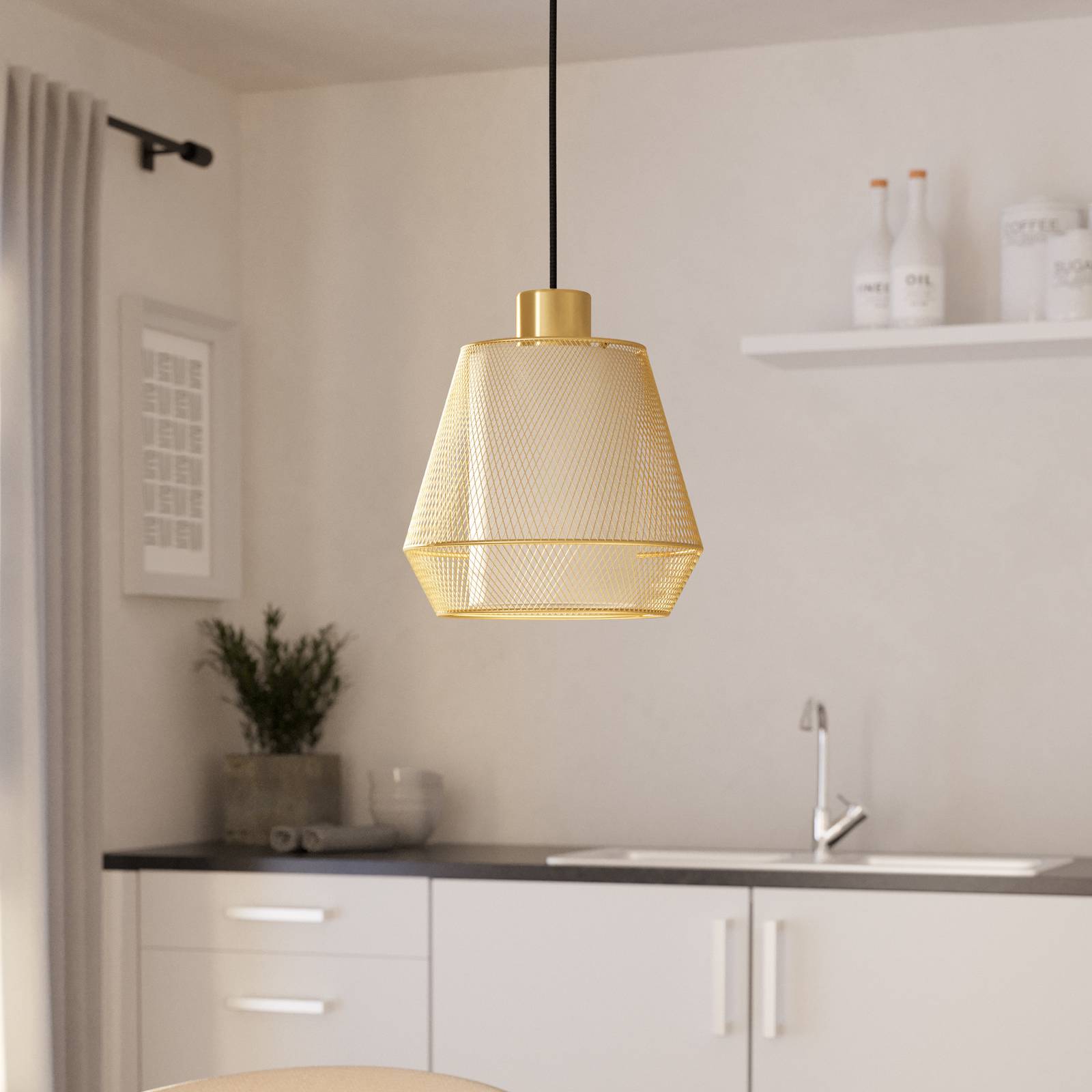 Żyrandol Ciudadela, Ø 18 cm, czarna/mosiężna, stal