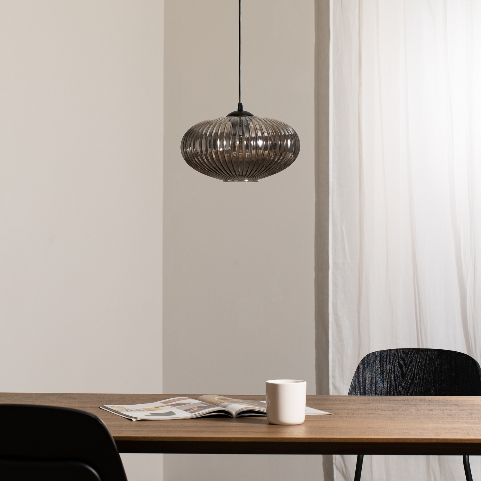 Coco dining table light, Ø 30 cm, black/smoke grey, glass