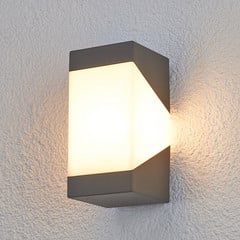 Lucande aplique de exterior Kiran, gris, metal, IP44, E27