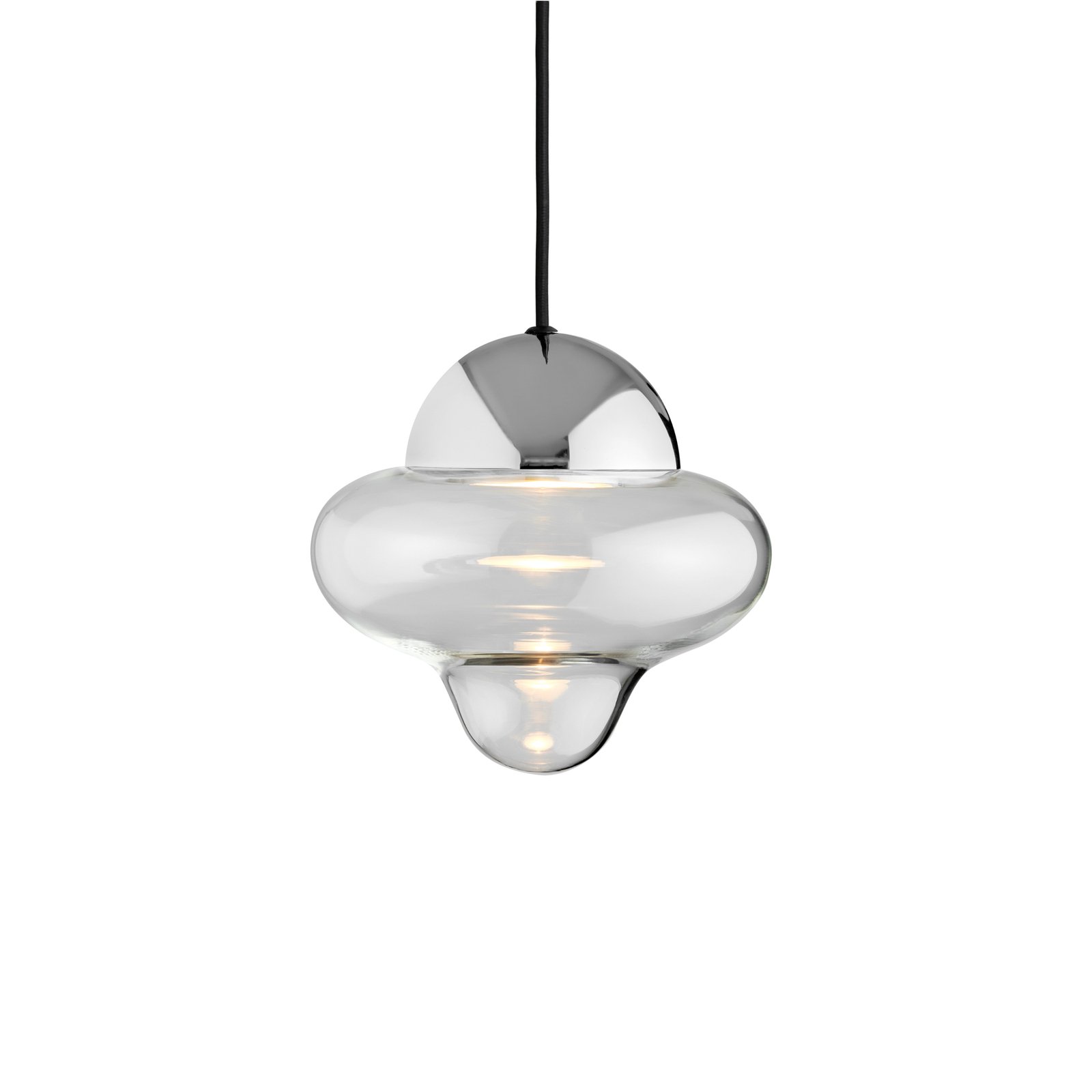 Lampada a sospensione LED Nutty, trasparente/cromata, Ø 18,5 cm, vetro