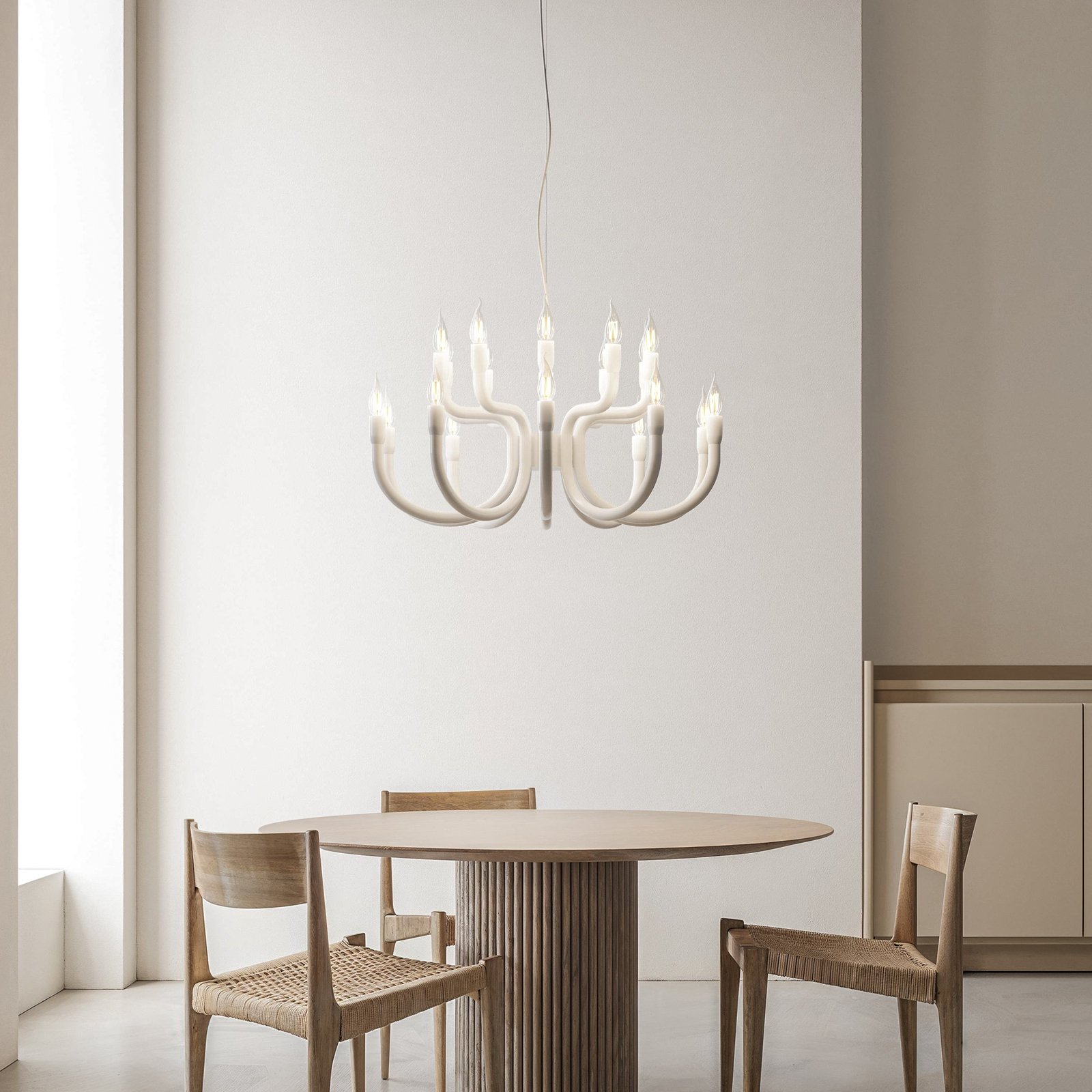 Karman Snoob chandelier, white, Ø 73 cm, aluminium, 20-light.