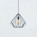 Diamond pendant light, black, metal, Ø 37 cm, E27