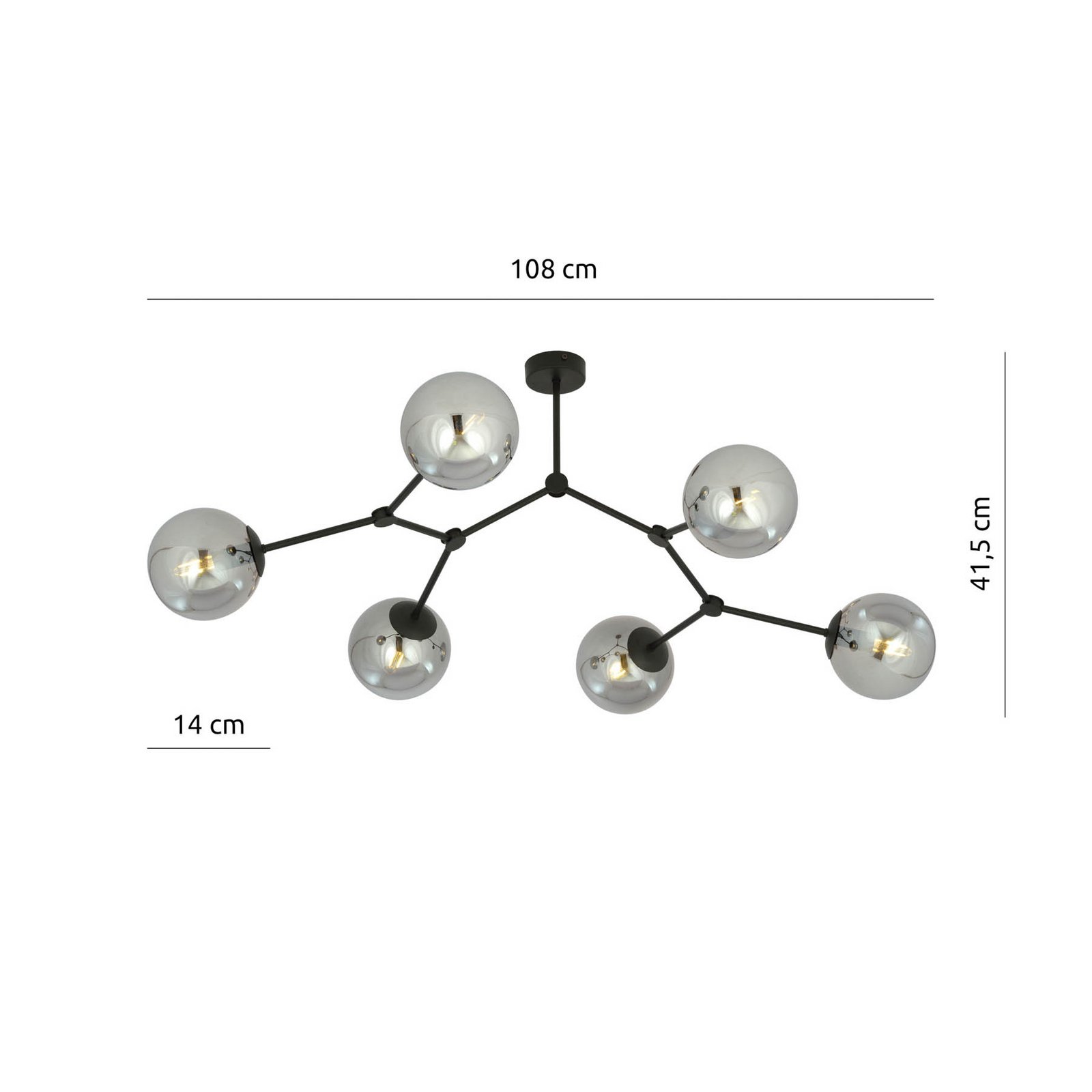 Plafondlamp Space, zwart/grafiet, 6-lamps